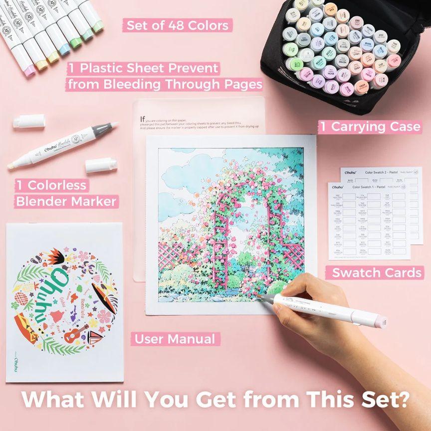 Ohuhu 48 Marcadores Alcohol Pastel Sweetness Pincel&Biselada-7