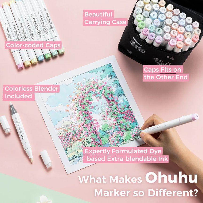 Ohuhu 48 Marcadores Alcohol Pastel Sweetness Pincel&Biselada-8