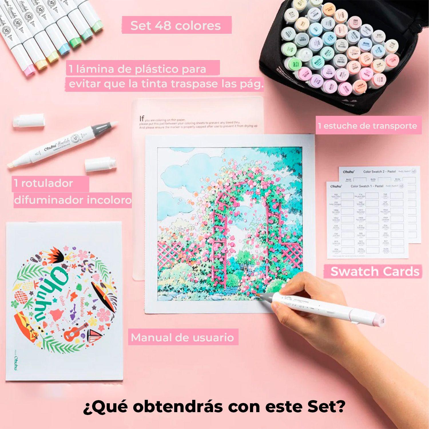 Ohuhu 48 Marcadores Alcohol Pastel Sweetness Pincel&Biselada-8