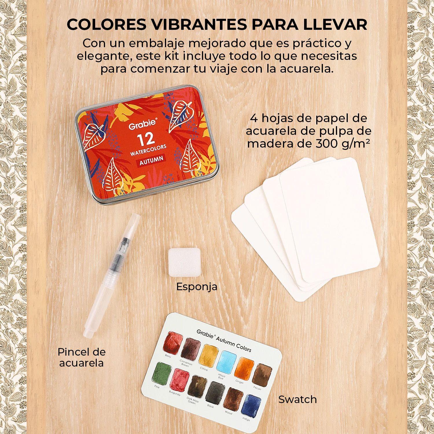 Grabie Set Acuarela de Bolsillo + Pincel 12 colores Otoñales-4