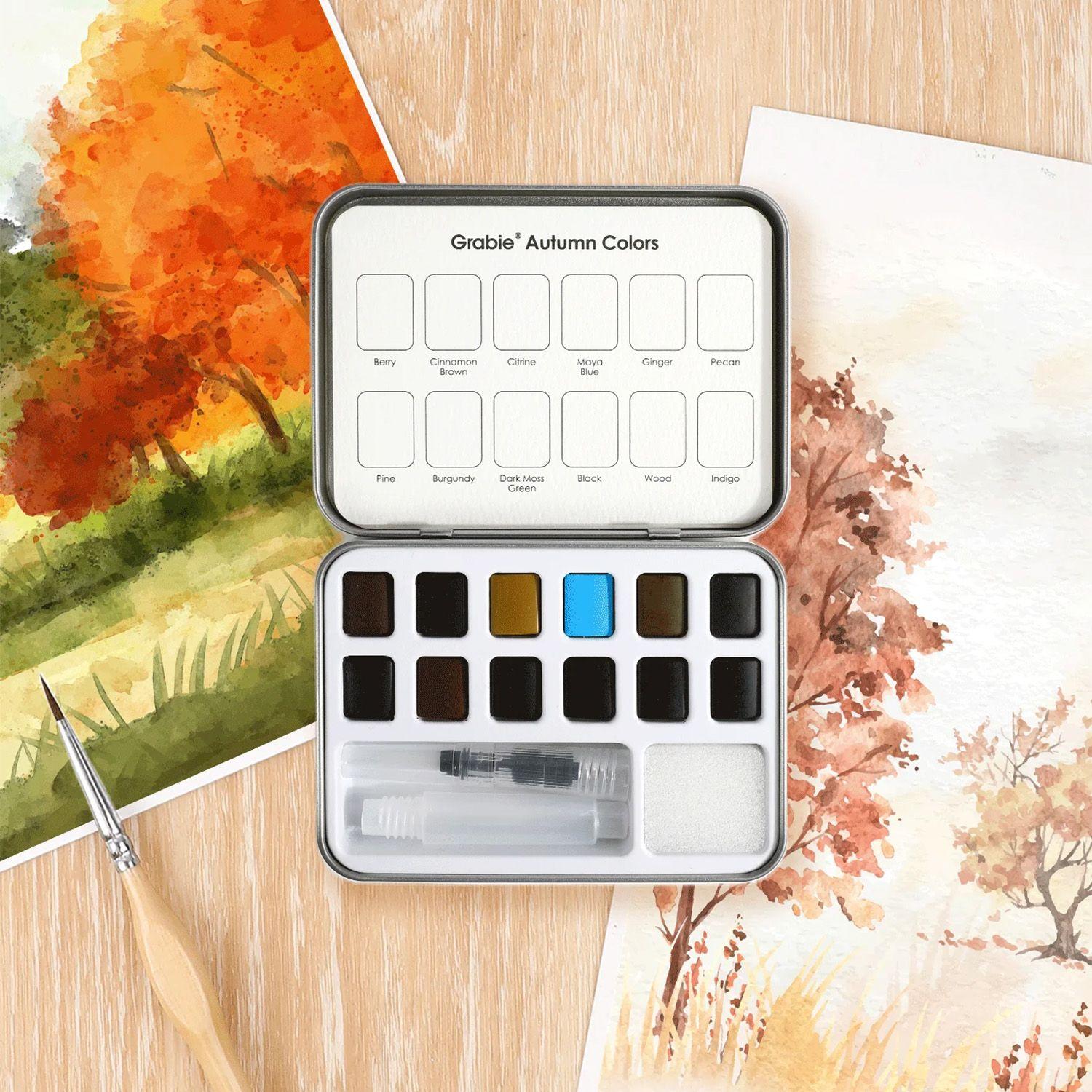 Grabie Set Acuarela de Bolsillo + Pincel 12 colores Otoñales-7
