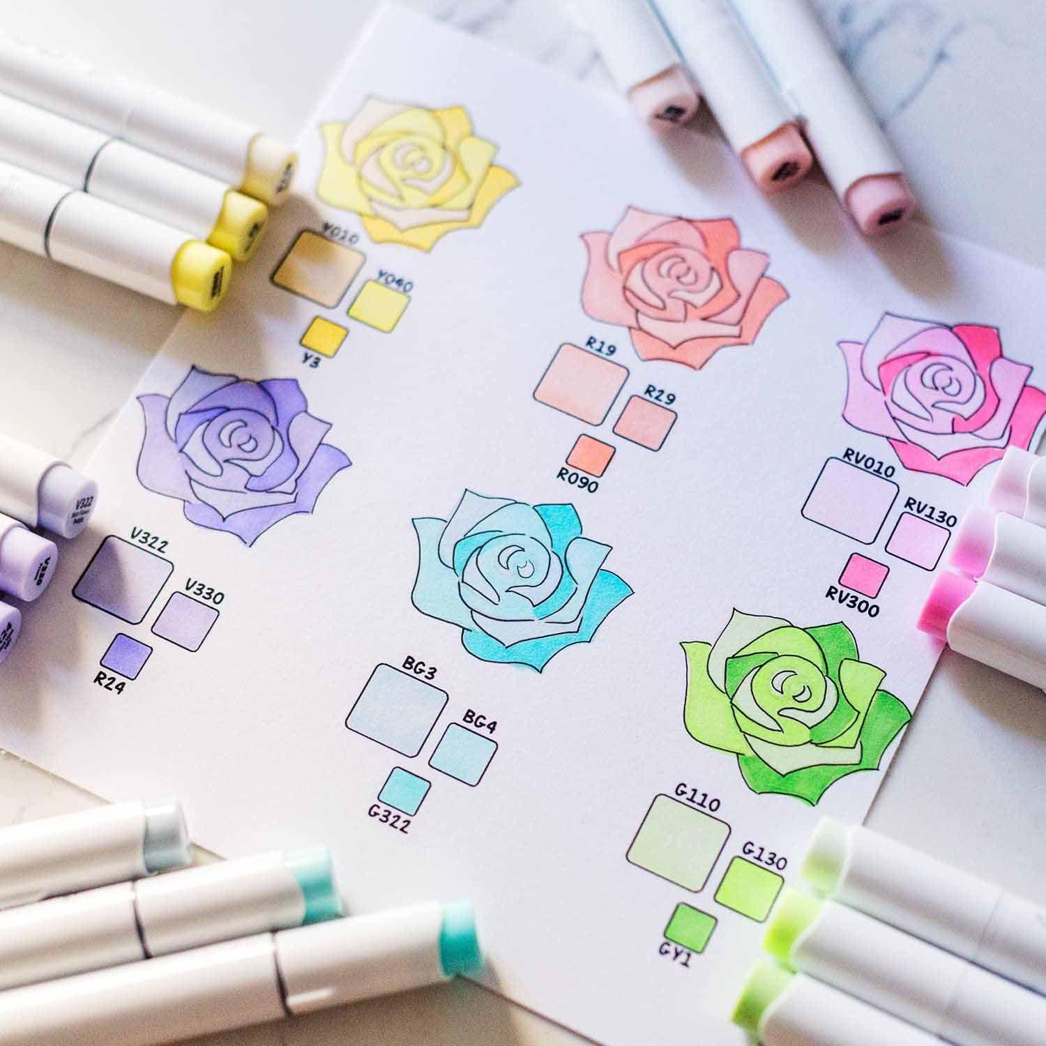 Ohuhu 48 Marcadores Alcohol Pastel Blossoming PincelBiselada-5