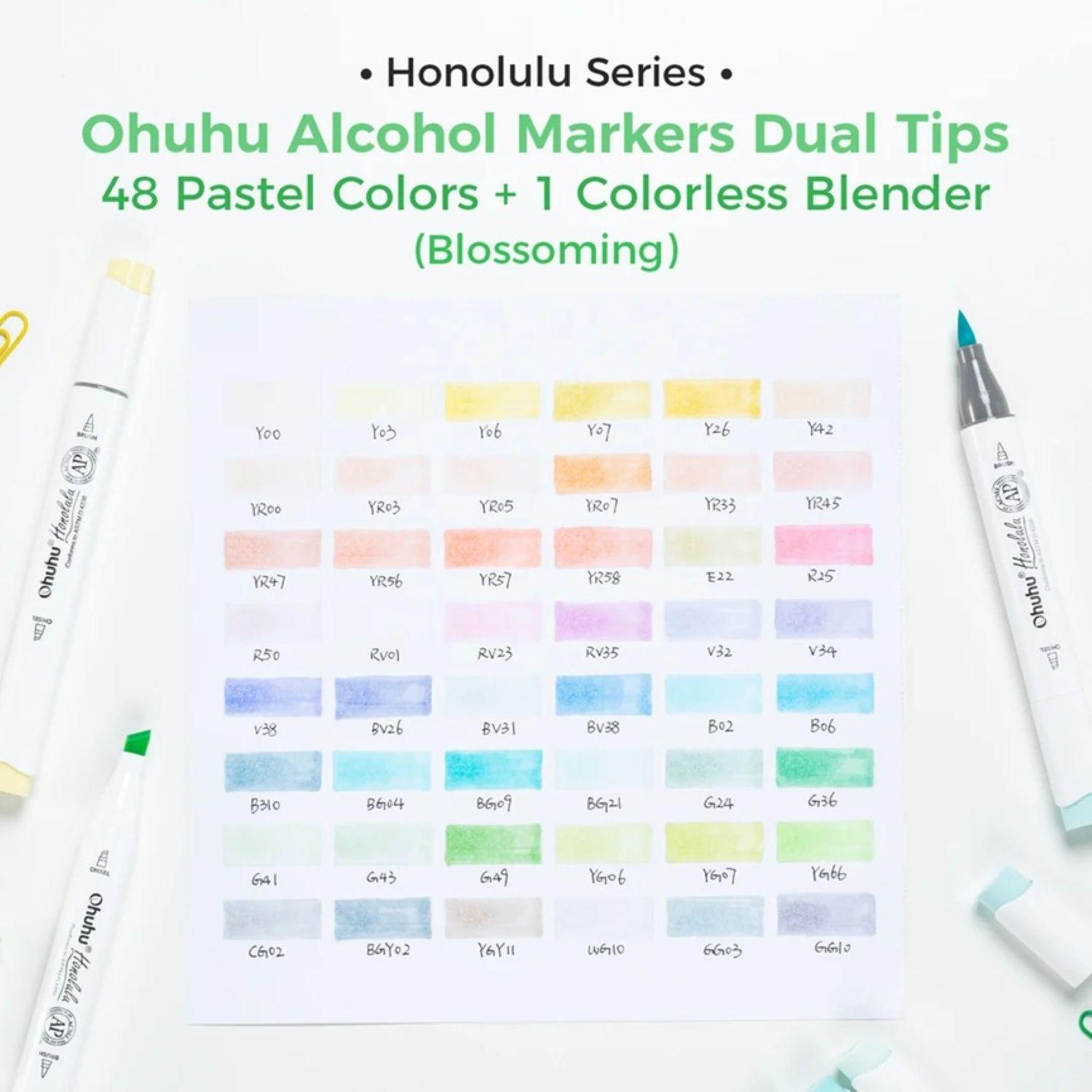 Ohuhu 48 Marcadores Alcohol Pastel Blossoming PincelBiselada-1