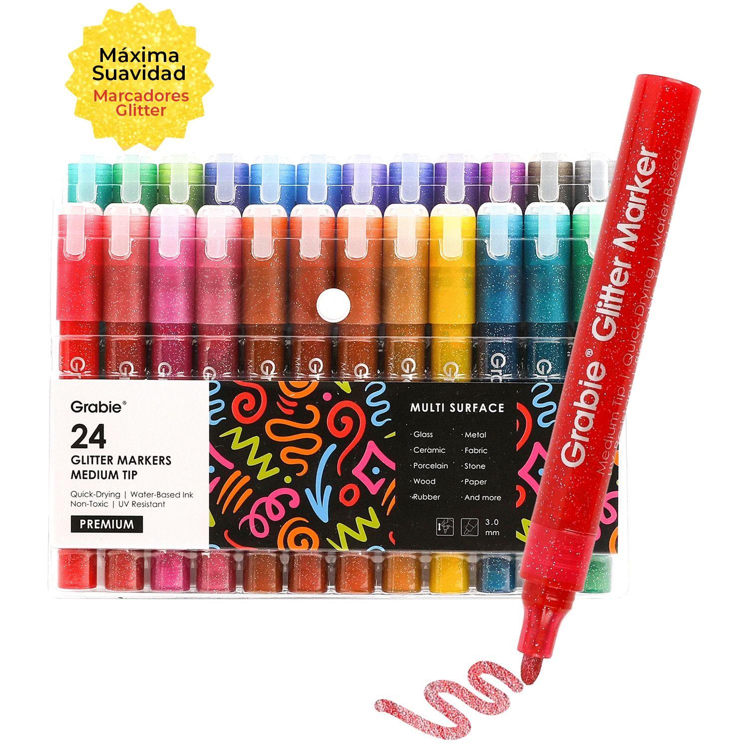 Grabie 24 Marcadores Acrilicos Jumbo con Glitter Punta 3mm-0