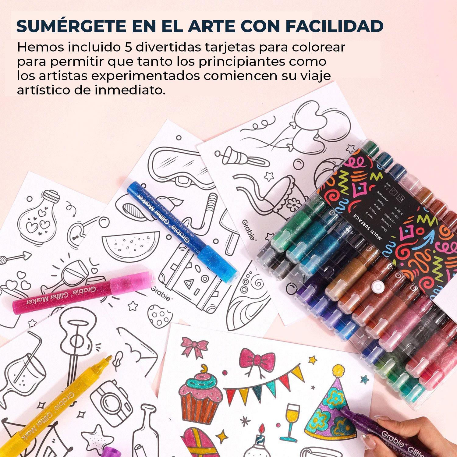 Grabie 24 Marcadores Acrilicos Jumbo con Glitter Punta 3mm-4