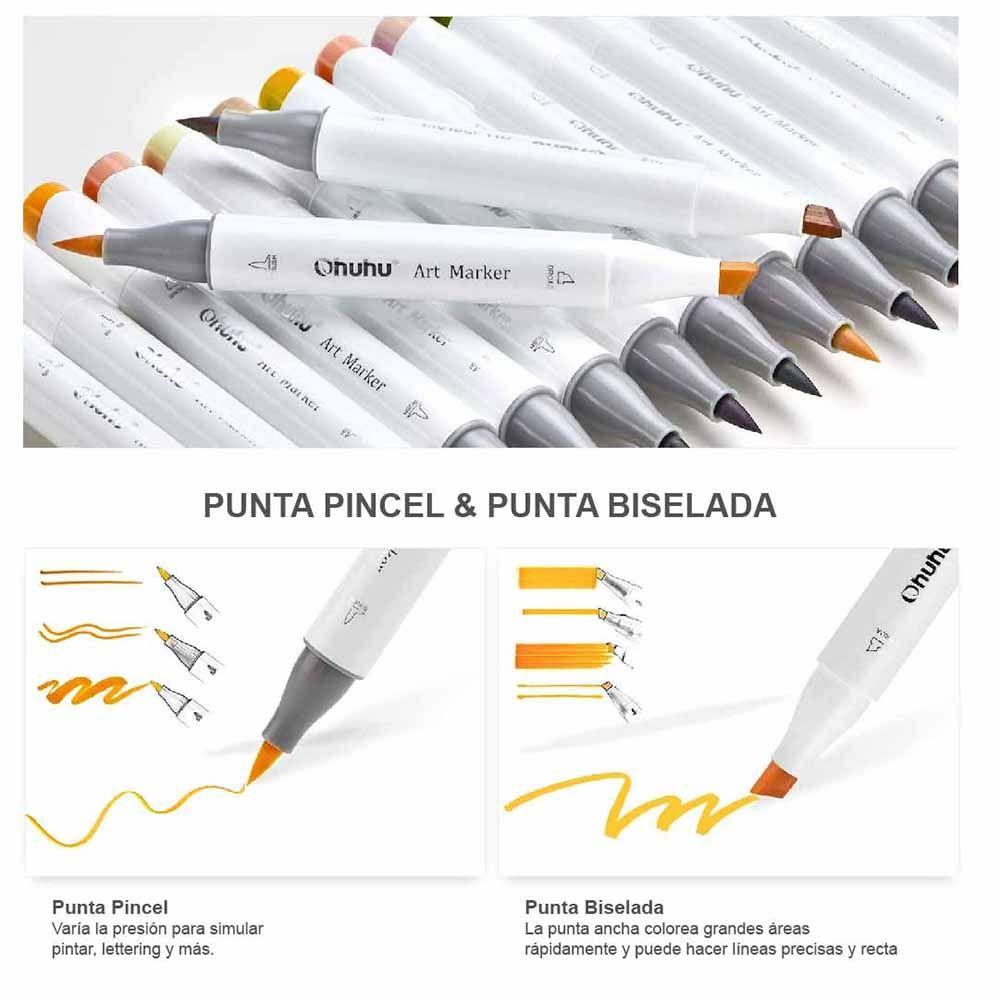 Ohuhu 120 Marcadores Alcohol + 1 Blender Pincel & Biselada-3