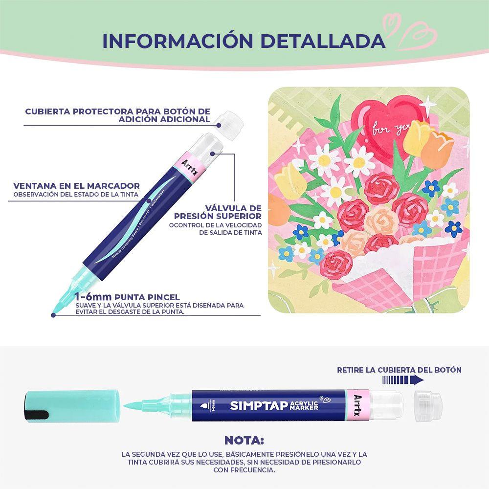 Arrtx Marcadores Acrílicos de Acción 48 colores punta pincel-6