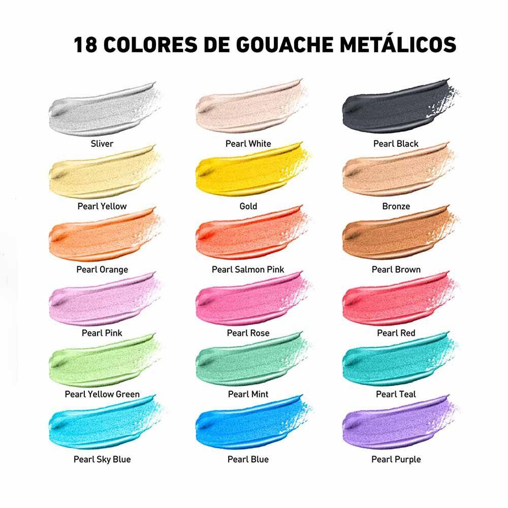 Pintura gouache metalizada Himi 18 colores 30ml sin pinceles-3