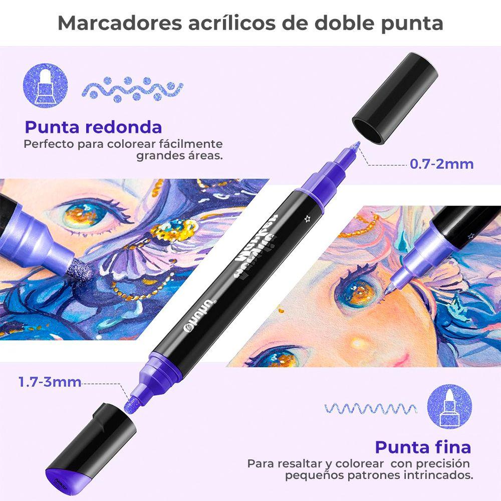 Ohuhu 30 Marcadores Acrílicos (24 Metálicos) Fina y Redonda-1