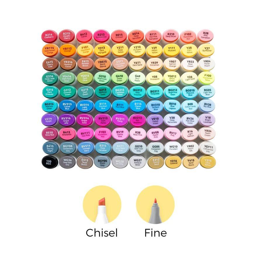 Ohuhu 100 Marcadores Alcohol + 1 Blender Oahu Fina&Biselada-2