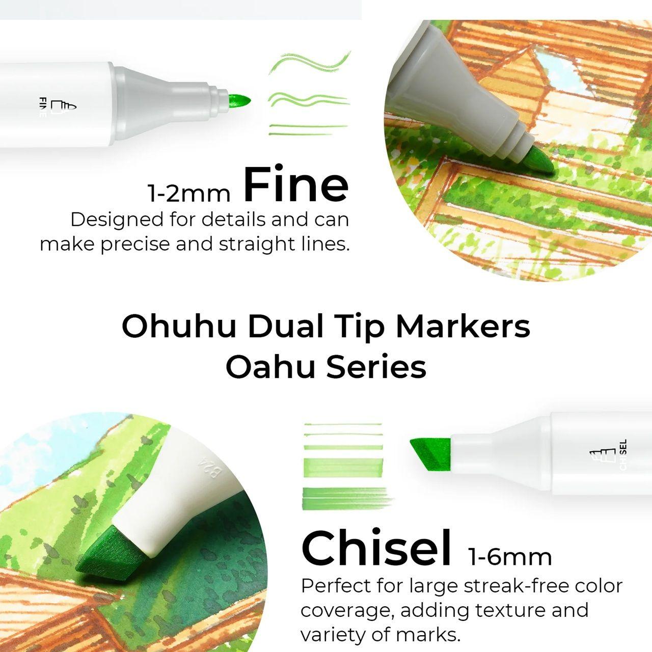 Ohuhu 100 Marcadores Alcohol + 1 Blender Oahu Fina&Biselada-4