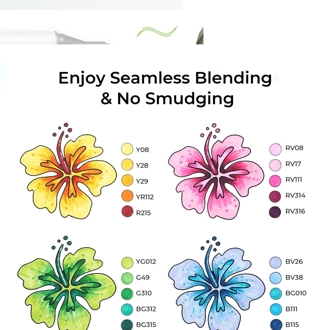 Ohuhu 100 Marcadores Alcohol + 1 Blender Oahu Fina&Biselada-5