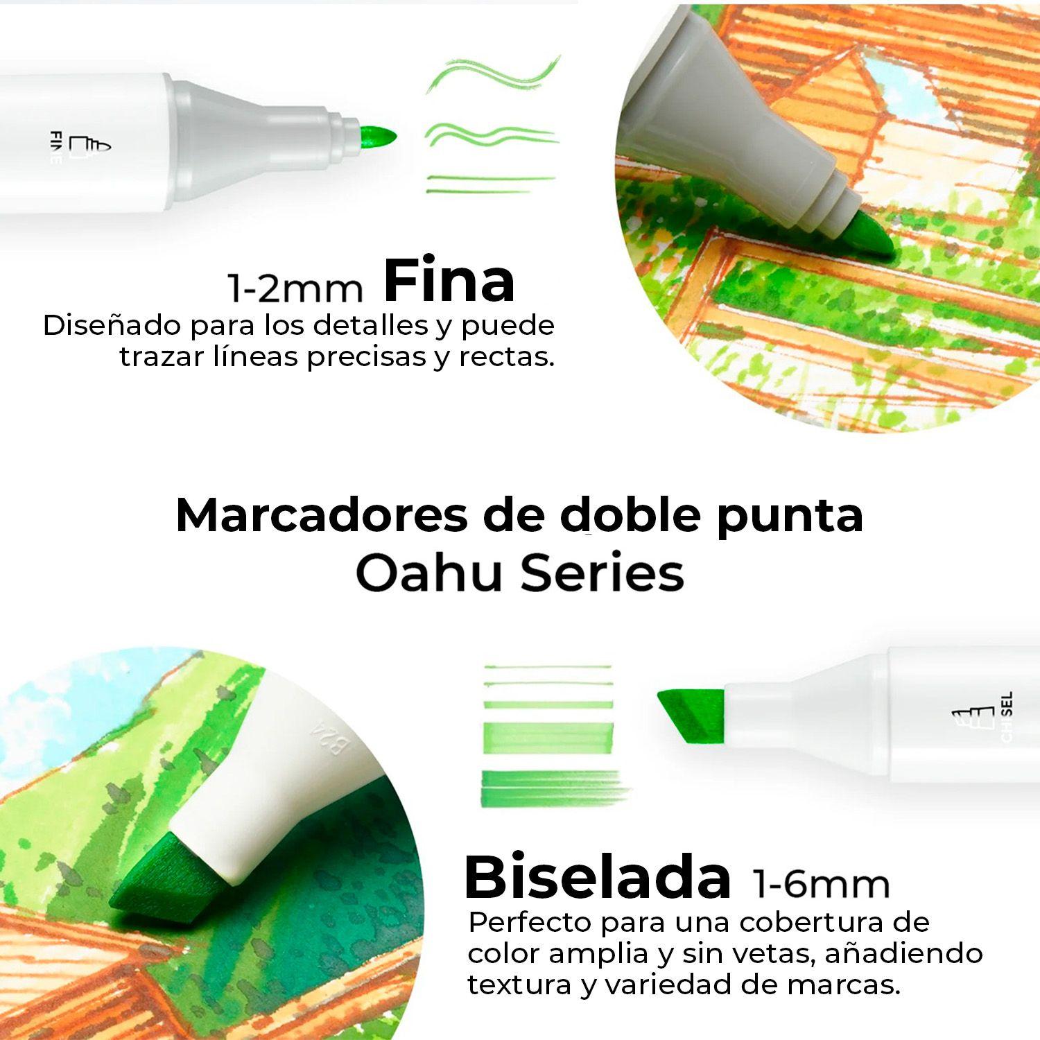 Ohuhu 100 Marcadores Alcohol + 1 Blender Oahu Fina&Biselada-4