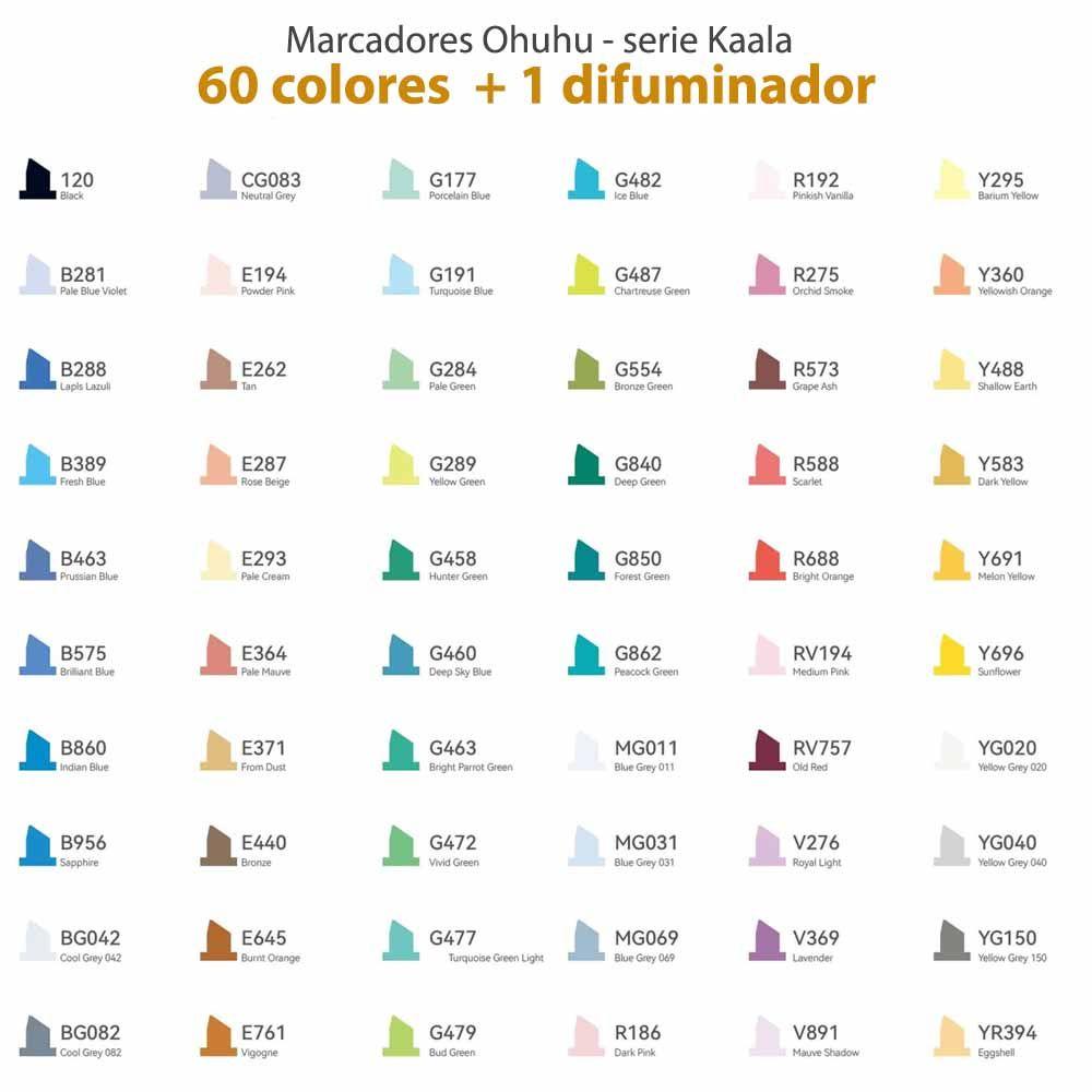 Ohuhu 60 Marcadores Alcohol +1 Blender Fina&biselada paisaje-4