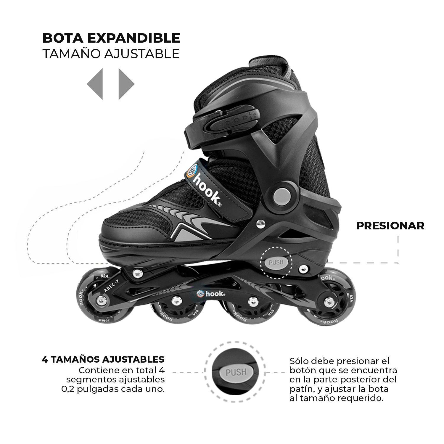 Patines en Linea Extensibles Hook Fitness Negro M (34-37)-6