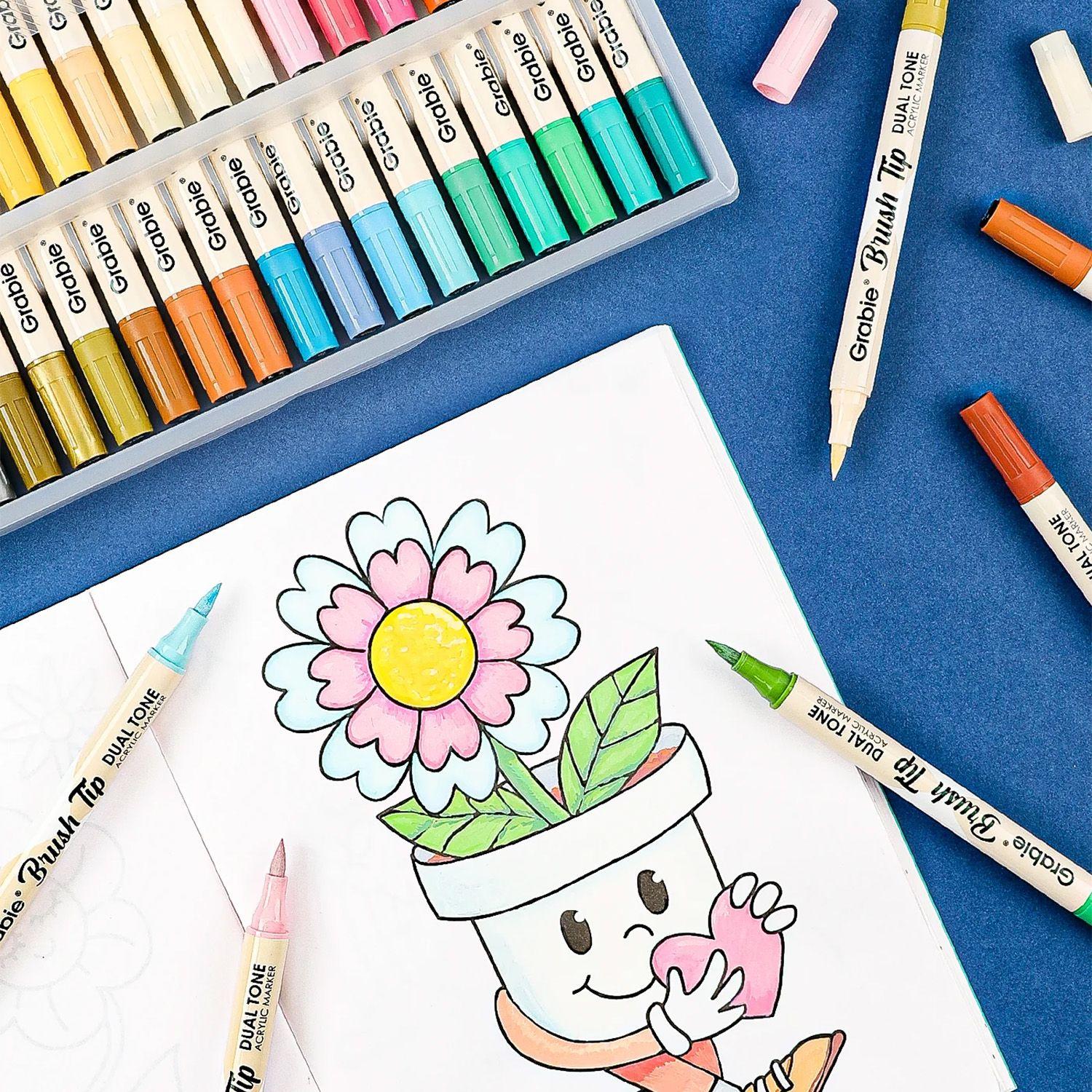 Grabie 36 Marcadores Acrílicos 2en1 punta Pincel 72 colores-7