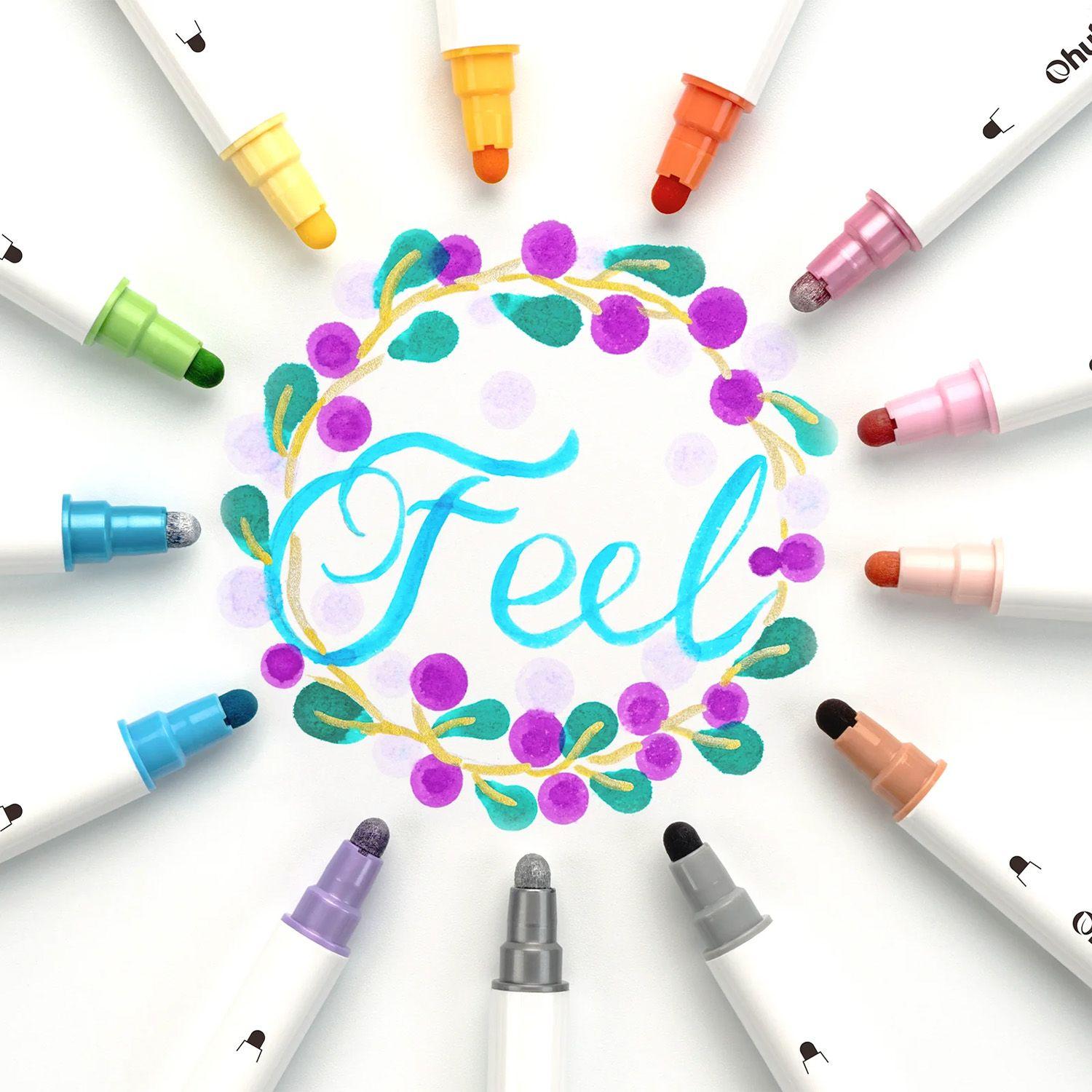 Ohuhu 24 Marcadores base de Agua puntas Pincel & Puntos-7