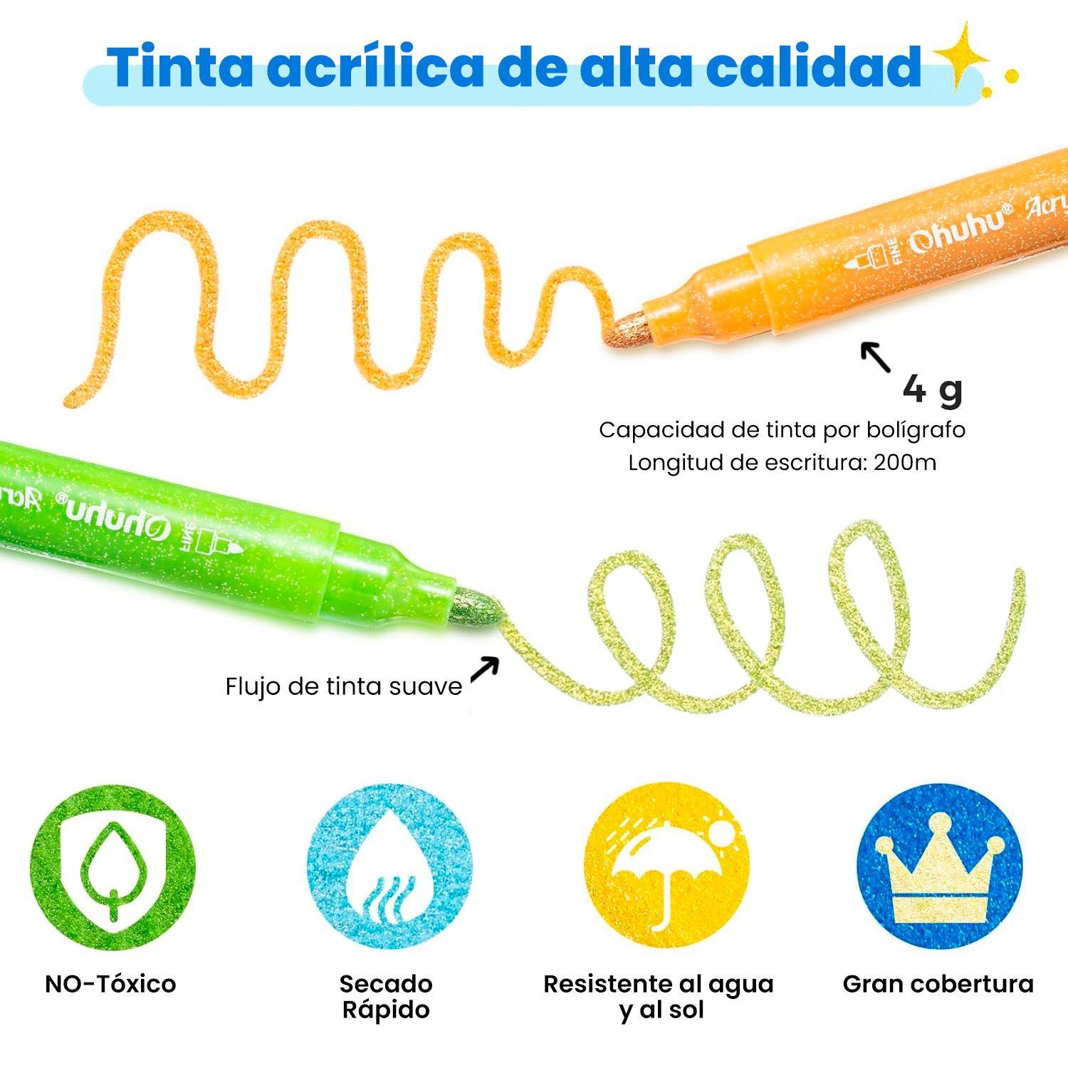 Ohuhu 24 Marcadores Acrílicos Metalizados punta 3,0mm-3