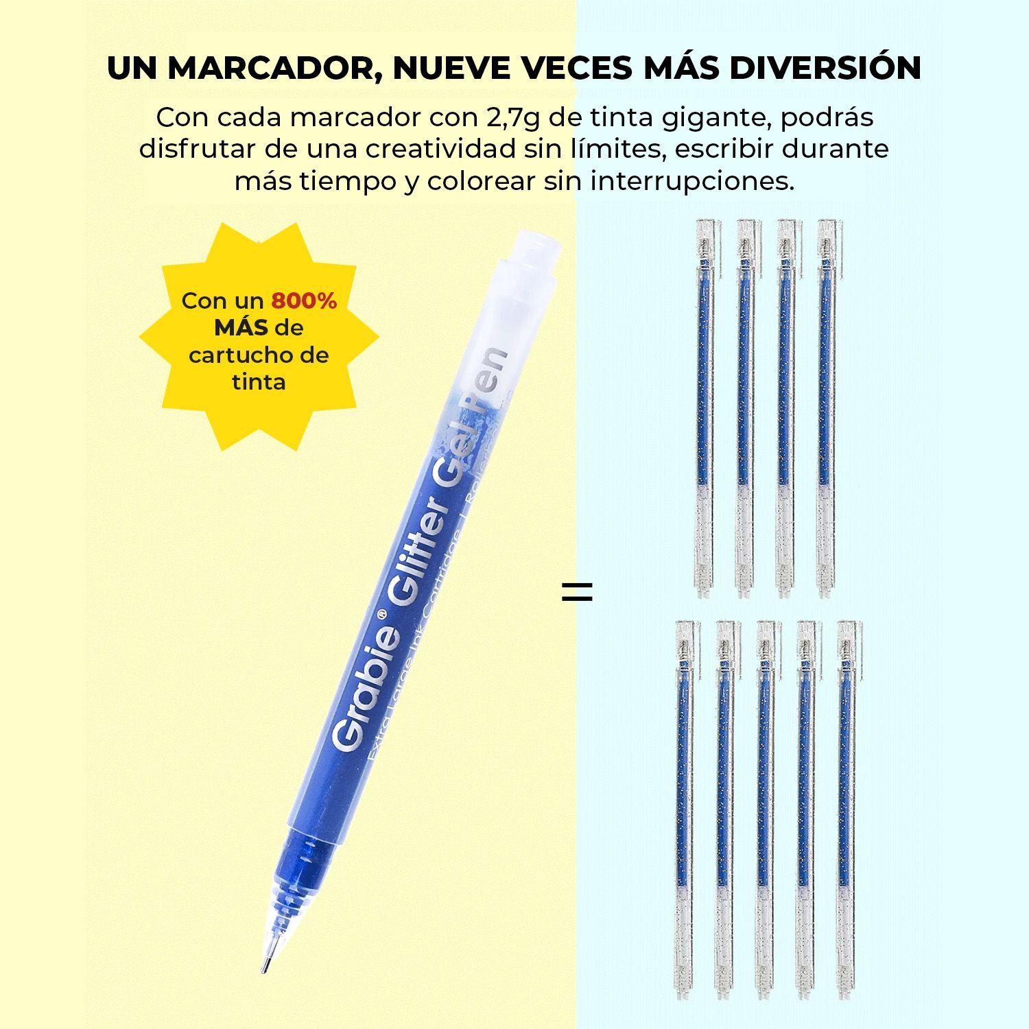 Grabie Bolígrafos Jumbo tinta de Gel con Glitter 18 colores-5