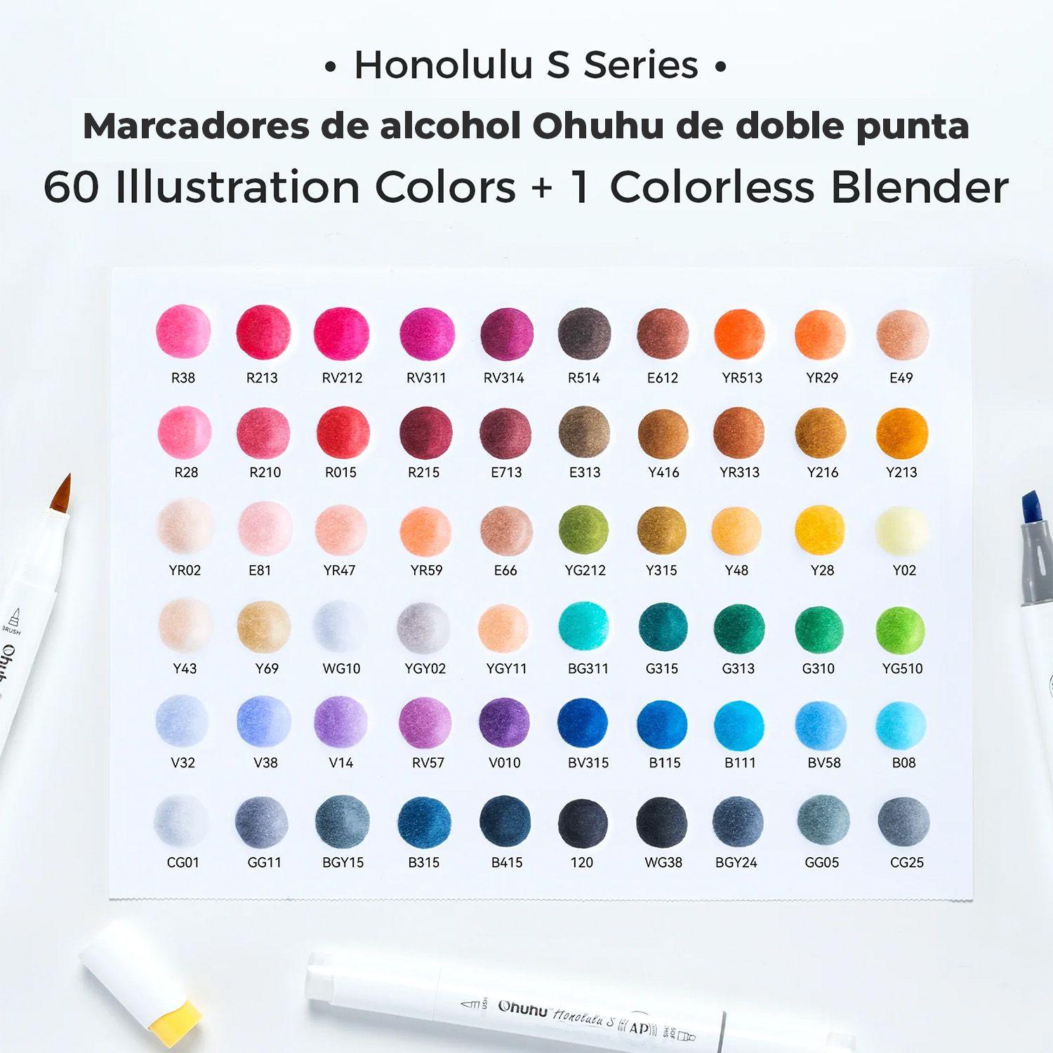 Ohuhu 60 Marcadores Alcohol Honolulu S Pincel&BiseladaSuave-2