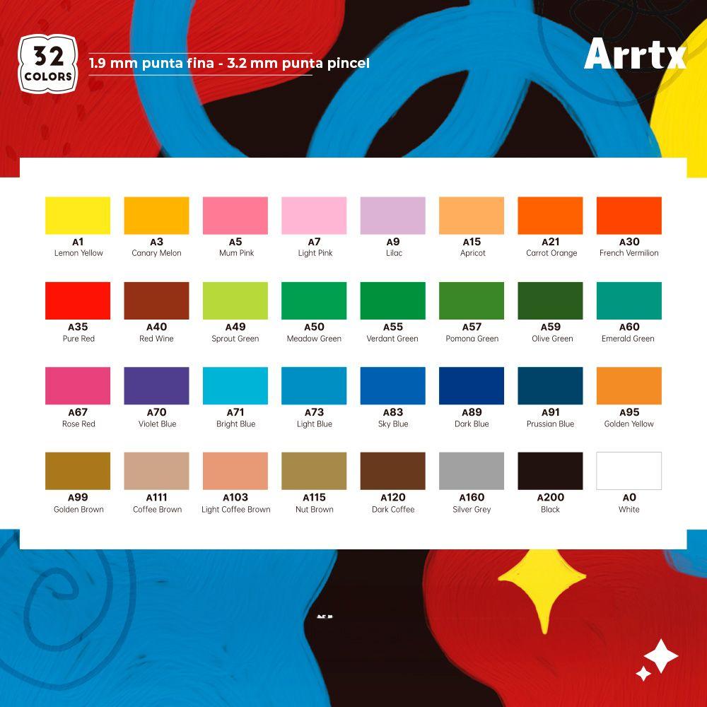 ARRTX MARCADORES ACRÍLICOS DE DOBLE PUNTA PINCEL & FINA 32 C-3