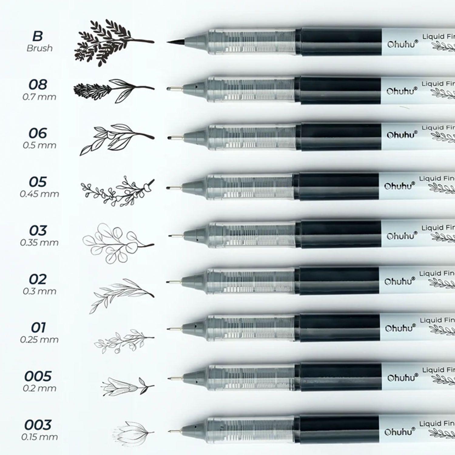 Ohuhu Set de 9 Tiralineas color Negro Kohala Puntas Variadas-1