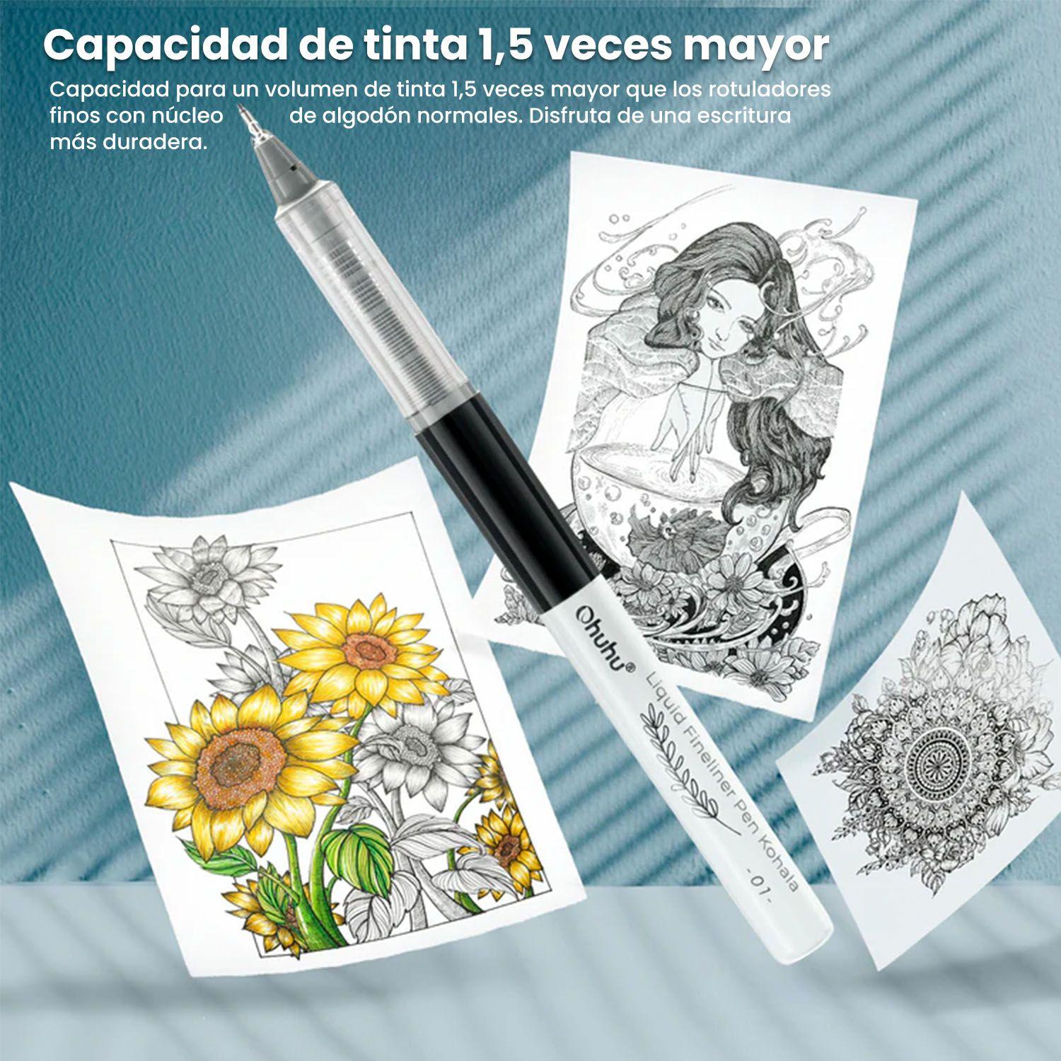 Ohuhu Set de 9 Tiralineas color Negro Kohala Puntas Variadas-2