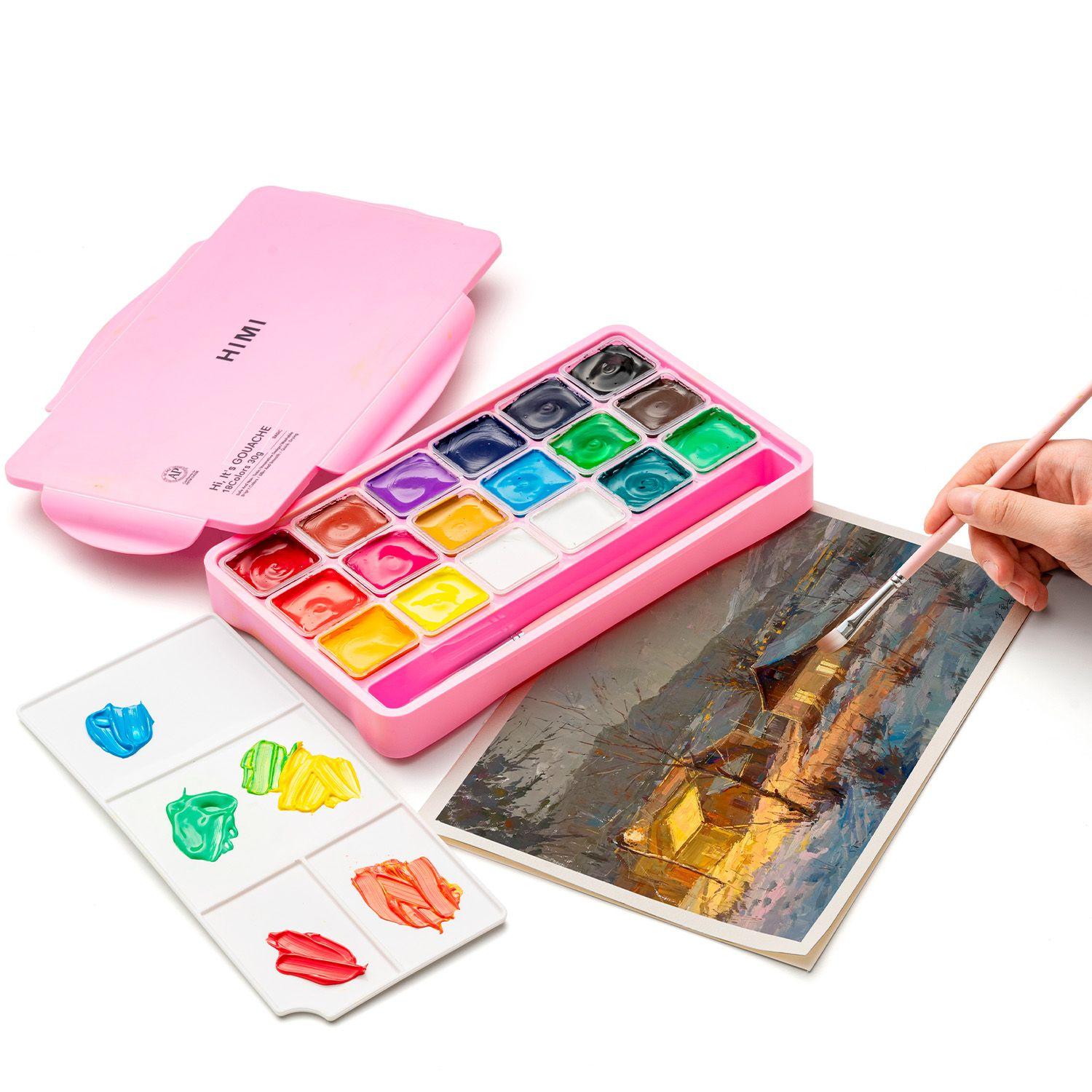 Himi Set Gouache 18 Colores Basicos 12g + 3 pinceles Rosado-1