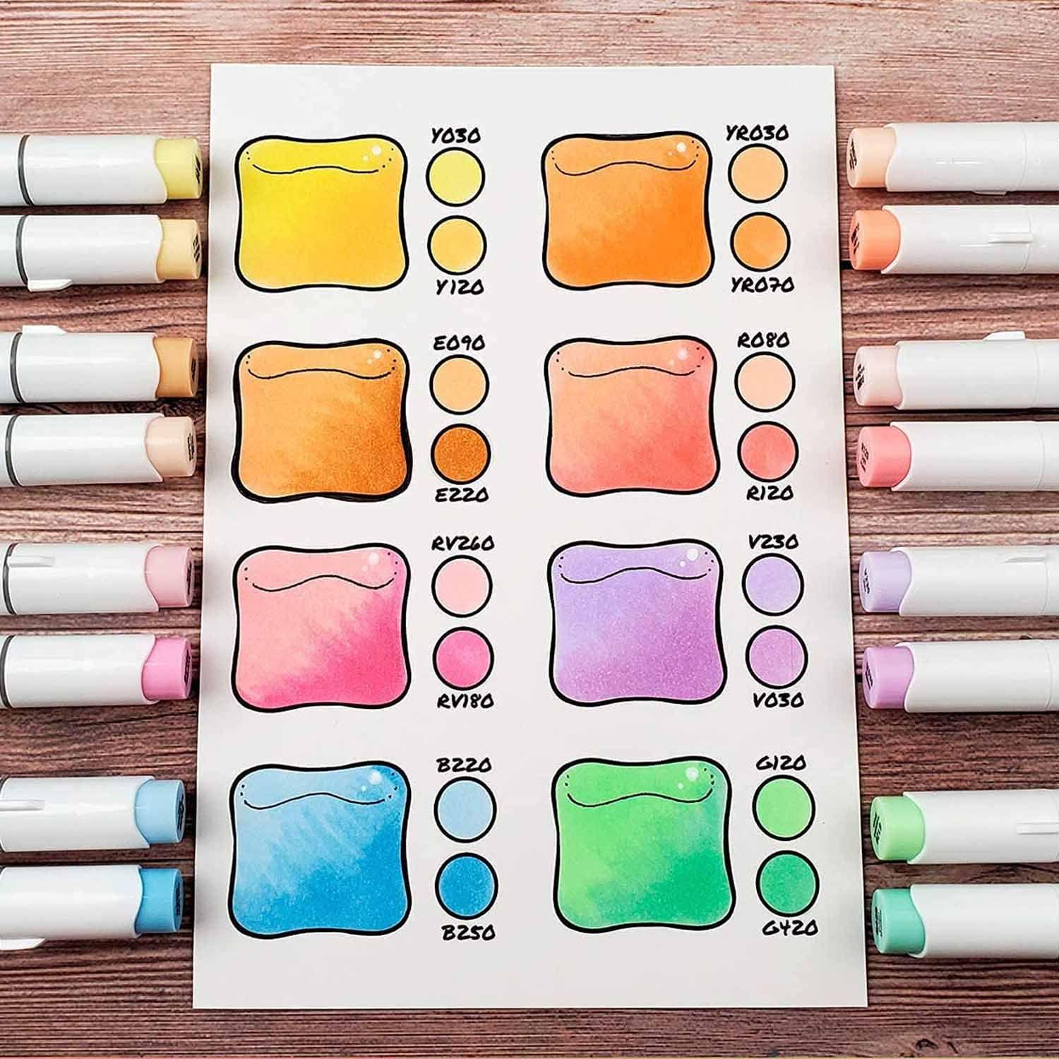 Ohuhu 48 Marcadores Alcohol Pastel Sweetness Pincel & Fina-5