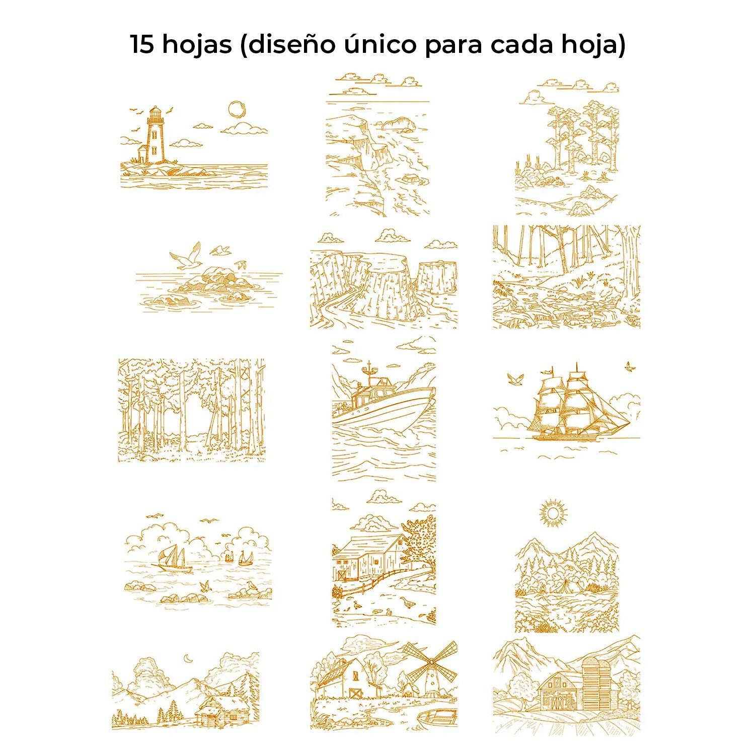 Libro de Acuarela para Colorear 15 hojas A5 300g/m² Paisajes-2