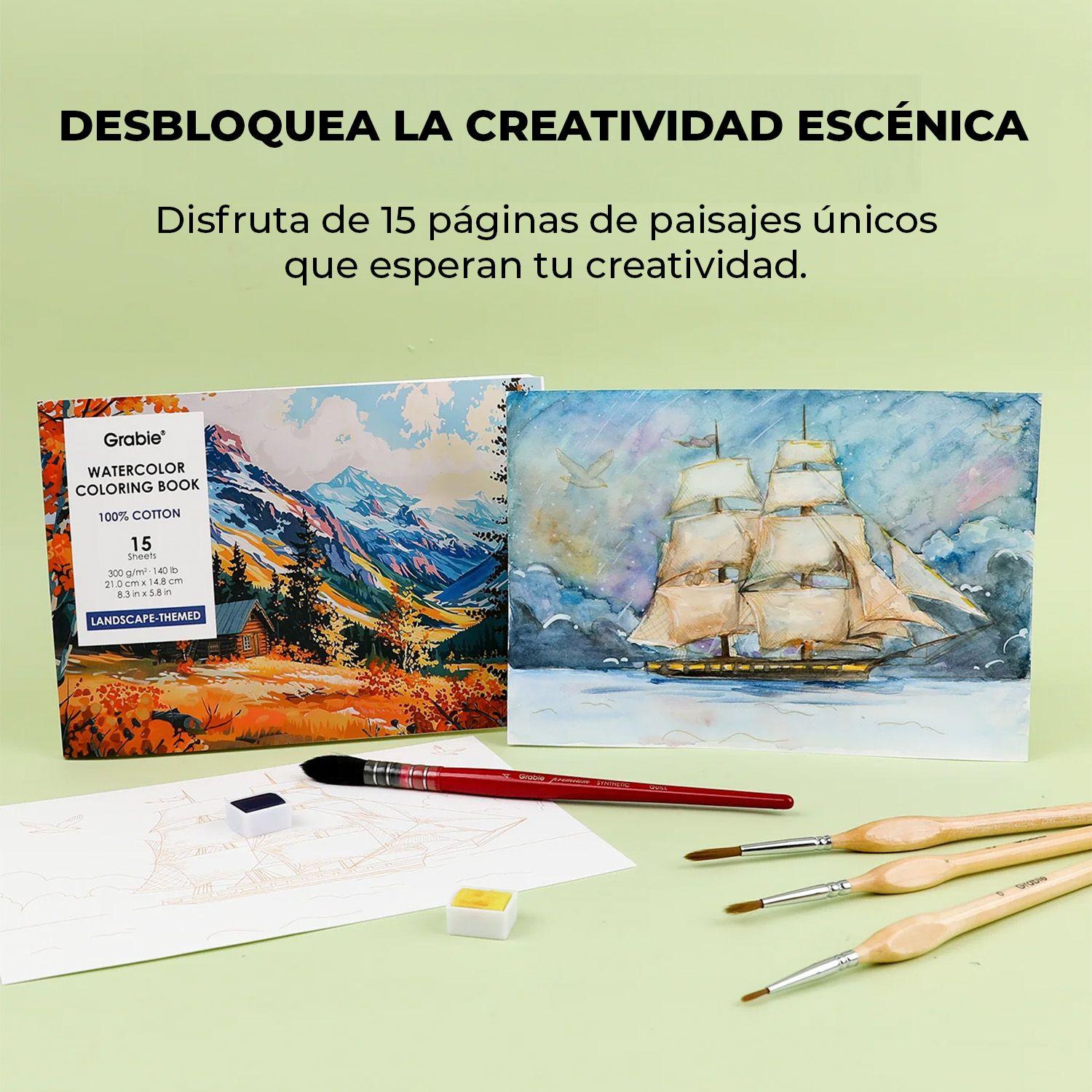 Libro de Acuarela para Colorear 15 hojas A5 300g/m² Paisajes-5