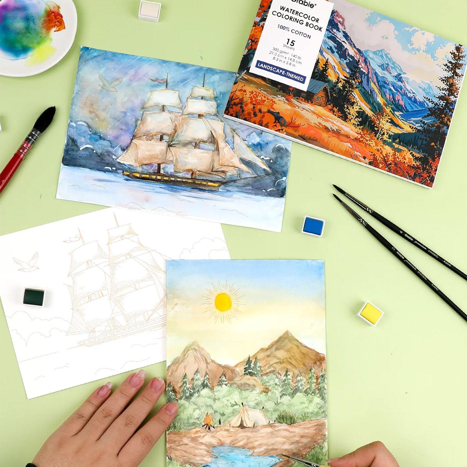 Libro de Acuarela para Colorear 15 hojas A5 300g/m² Paisajes-6