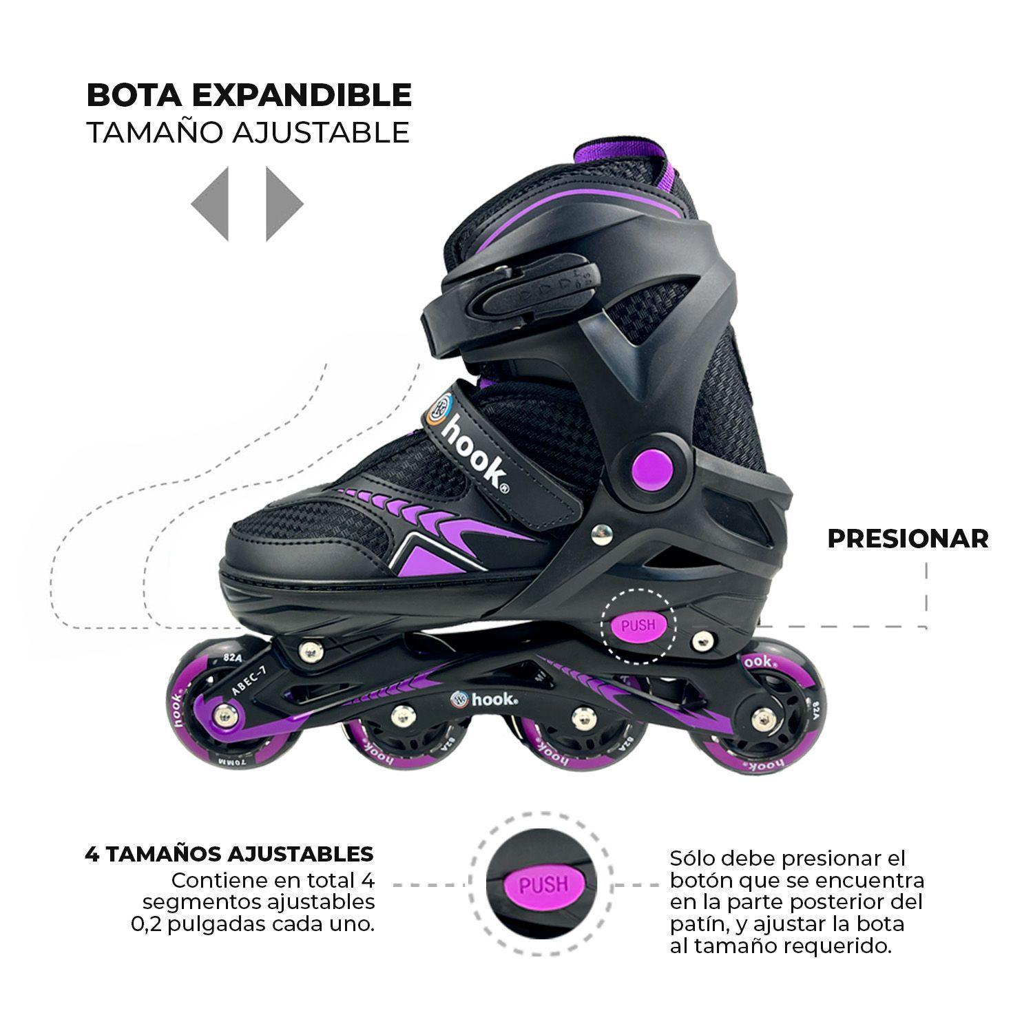 Patines en Linea Extensibles Hook Fitness Morado M (34-37)-6