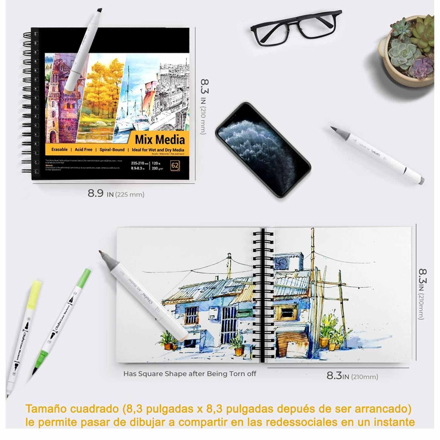 Ohuhu Block MixMedia Técnicas Secas&Húmedas 22*21cm 62h 200g-2