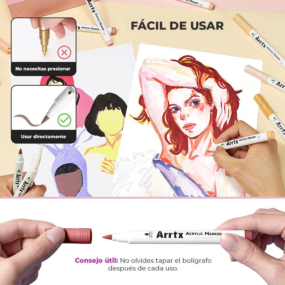 Arrtx Marcadores Acrílicos 30 colores Piel punta pincel 30C-6