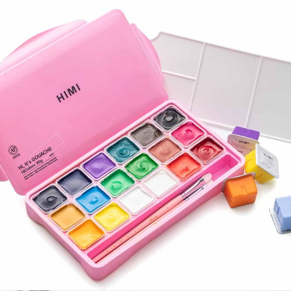 Set Himi gouache 18 colores 30ml + pinceles rosado-0