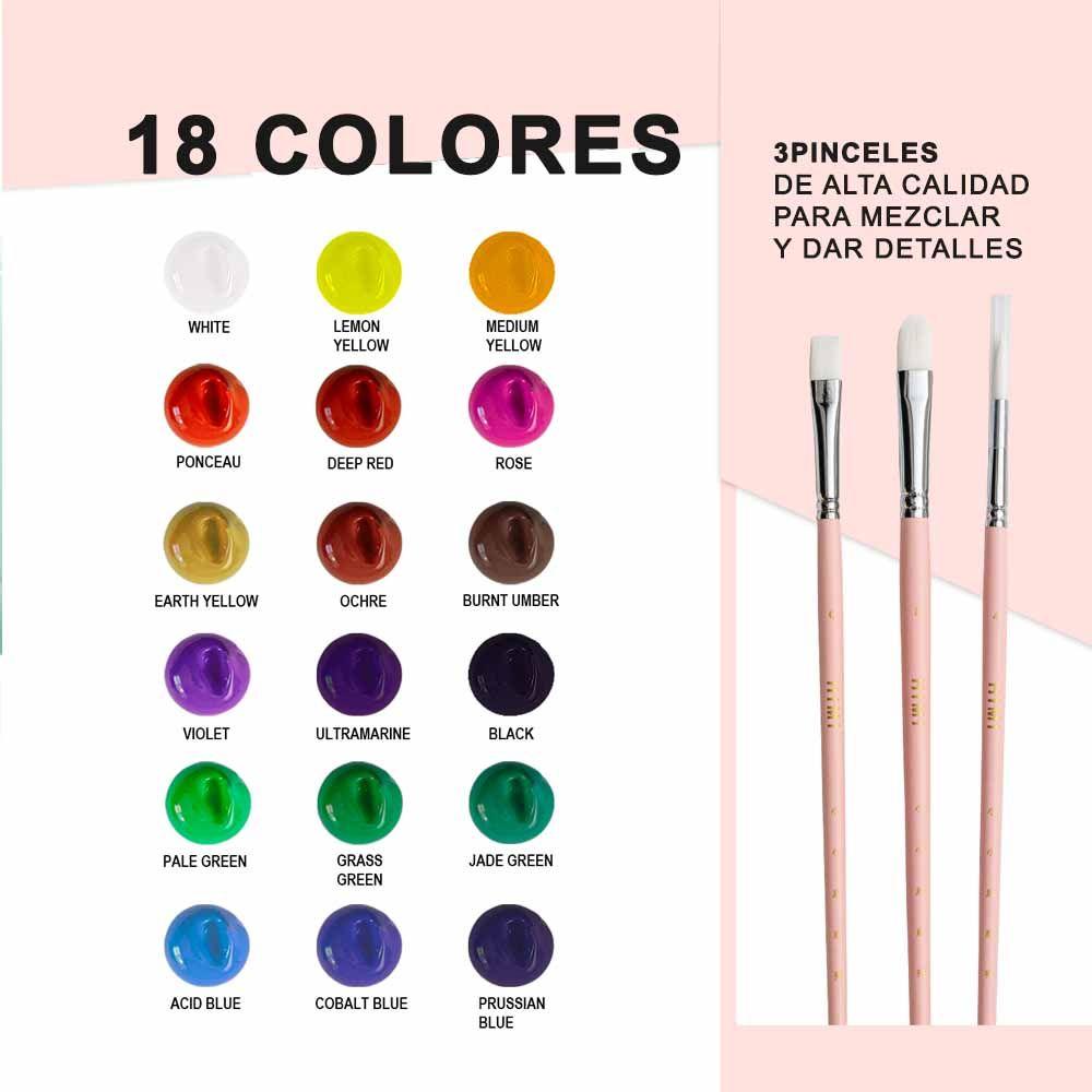 Set Himi gouache 18 colores 30ml + pinceles rosado-4
