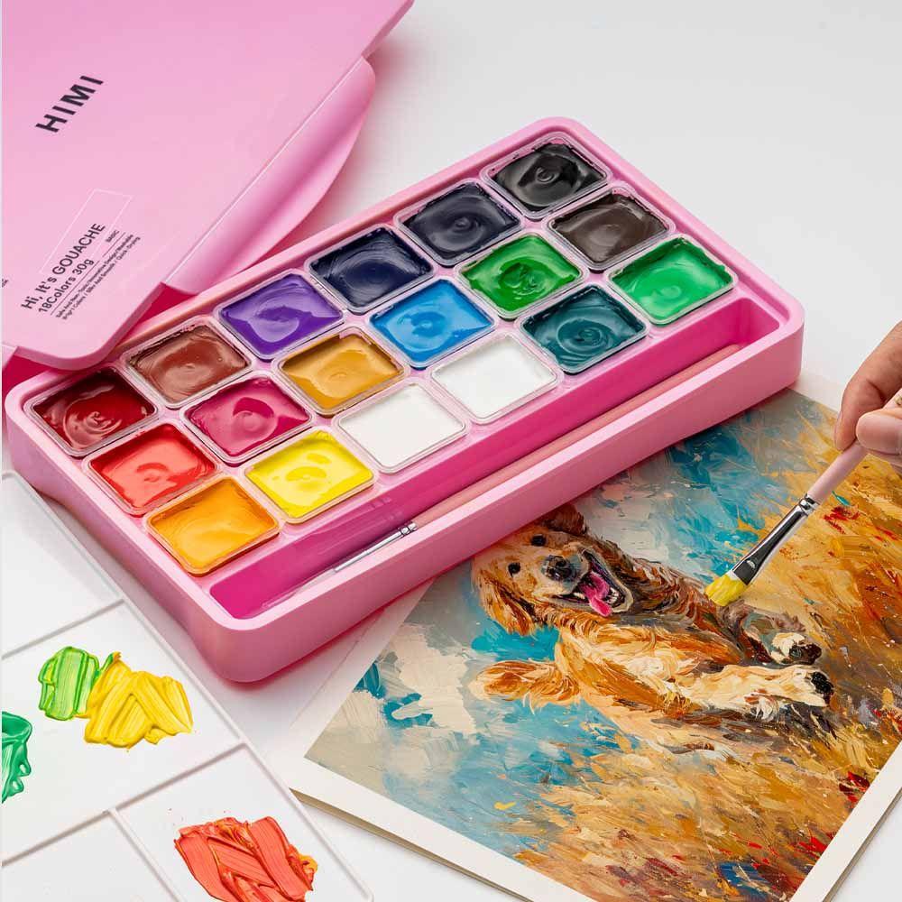 Set Himi gouache 18 colores 30ml + pinceles rosado-7