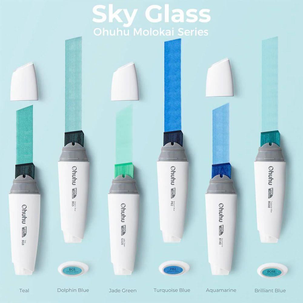 Ohuhu Marcadores Alcohol Punta Extra ancha 6 Tonos SkyGlass-2