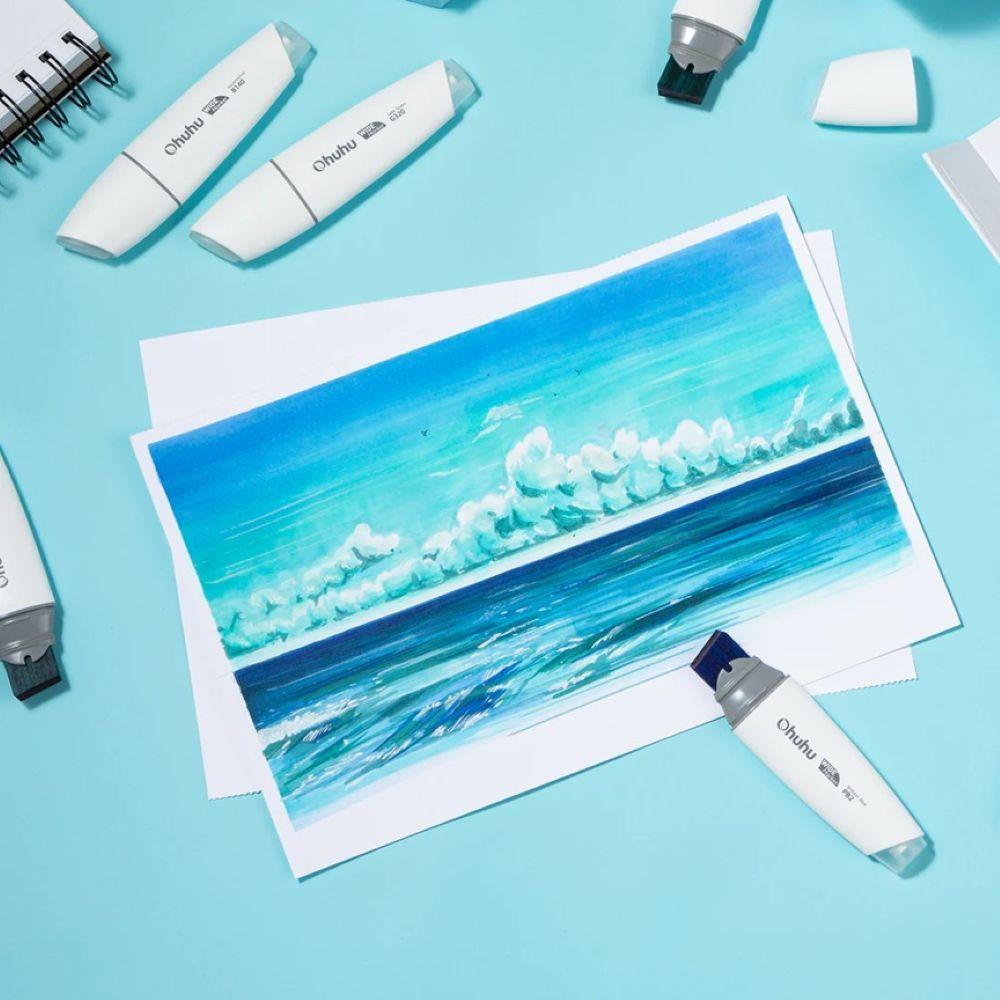 Ohuhu Marcadores Alcohol Punta Extra ancha 6 Tonos SkyGlass-4