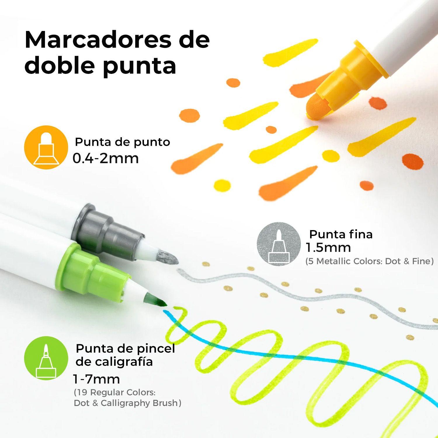 Ohuhu 24 Marcadores a base de Agua puntas Pincel y Puntos-3