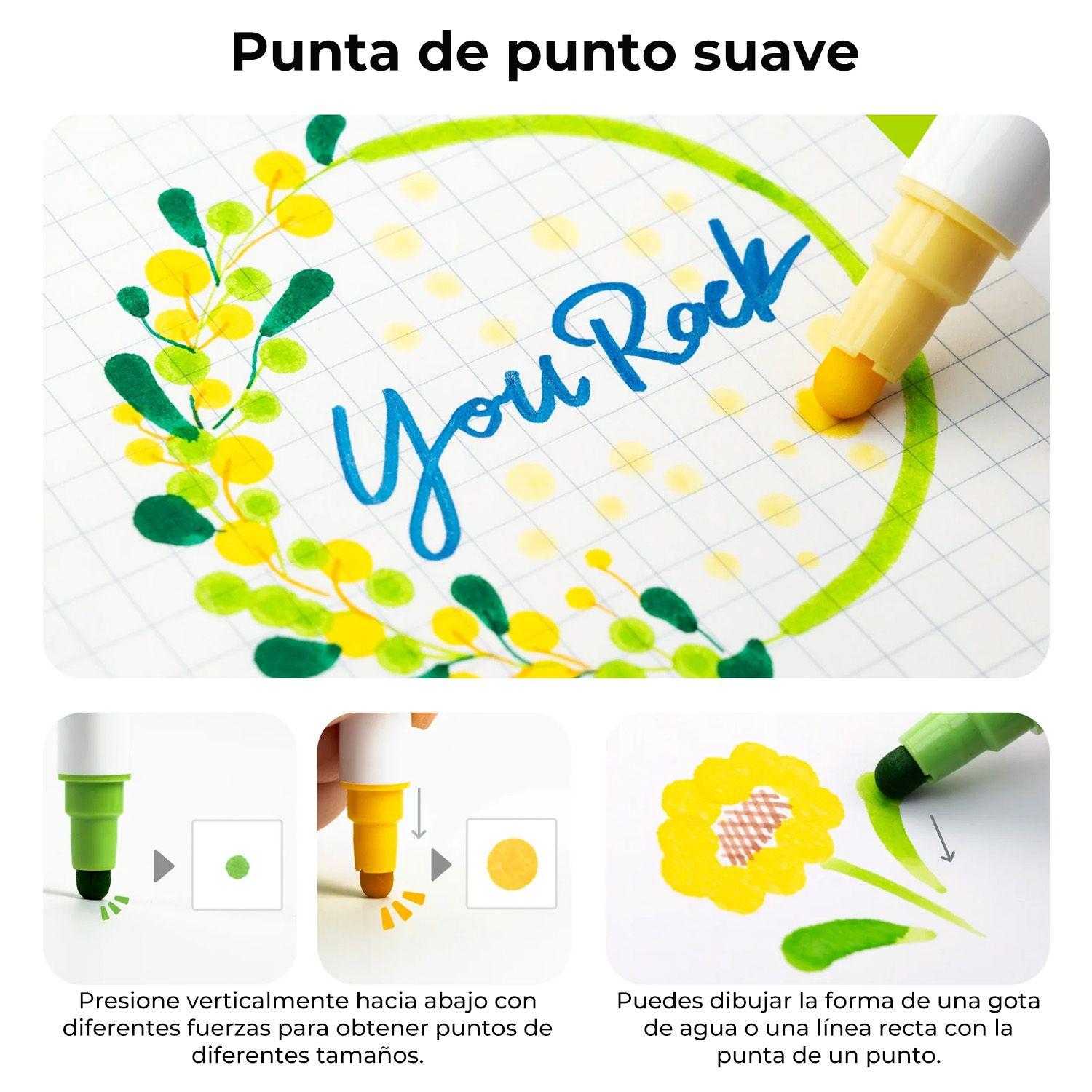Ohuhu 24 Marcadores a base de Agua puntas Pincel y Puntos-6