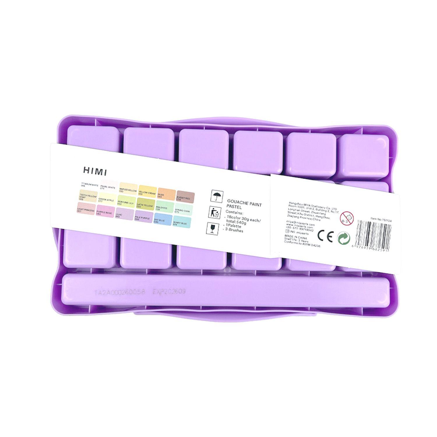 Himi Set Gouache 18 Colores Pastel 12g + 3 pinceles Morado-3