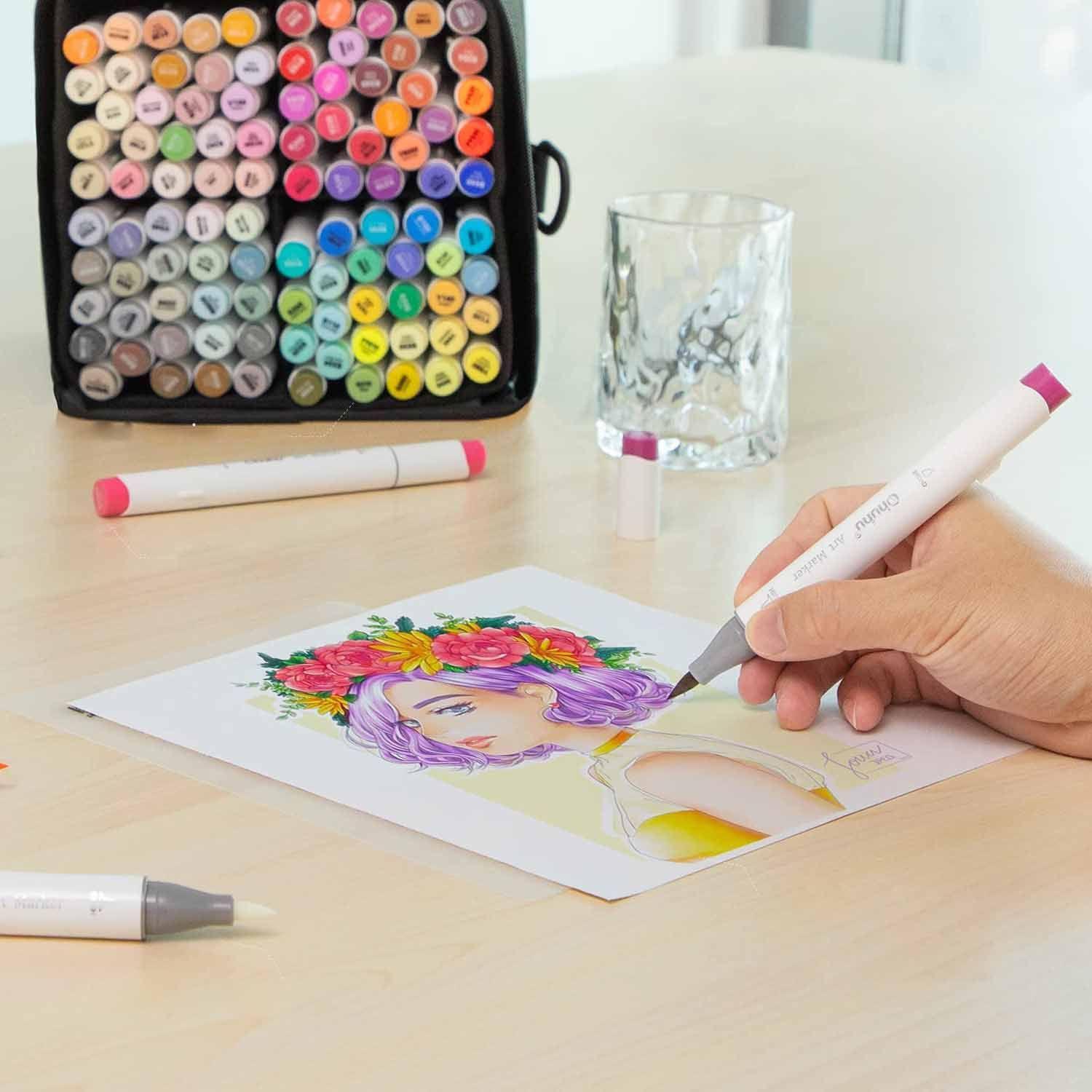 Ohuhu 104 Marcadores de Alcohol + 1 Blender Pincel&Biselada-5