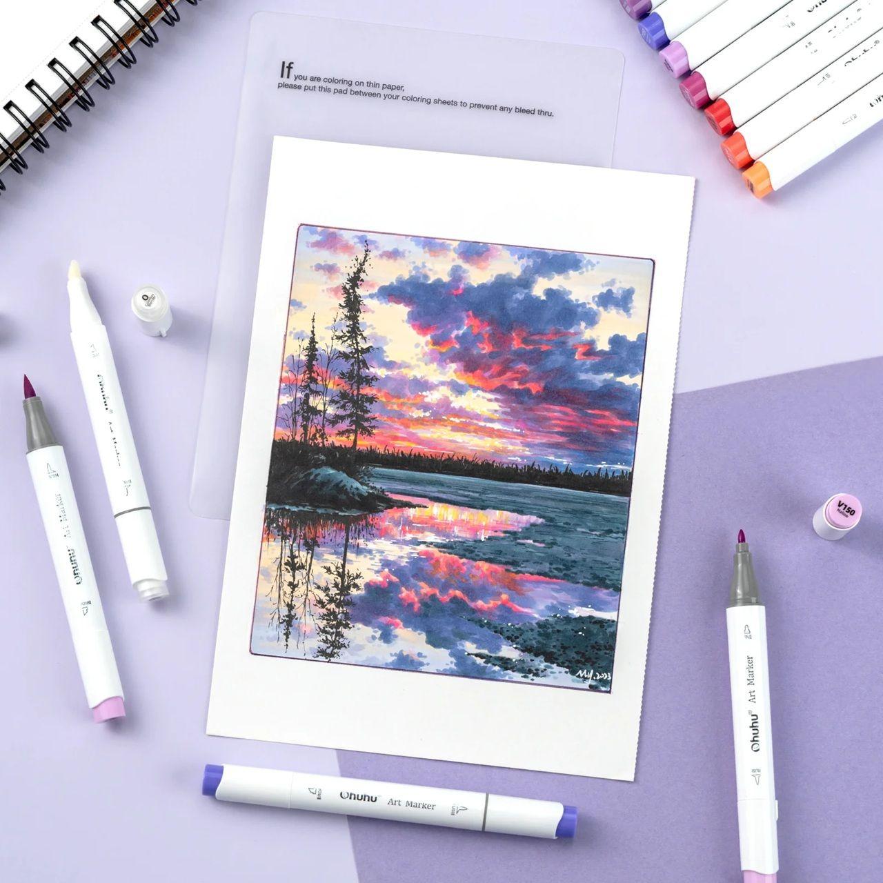 Ohuhu 104 Marcadores de Alcohol + 1 Blender Pincel&Biselada-6