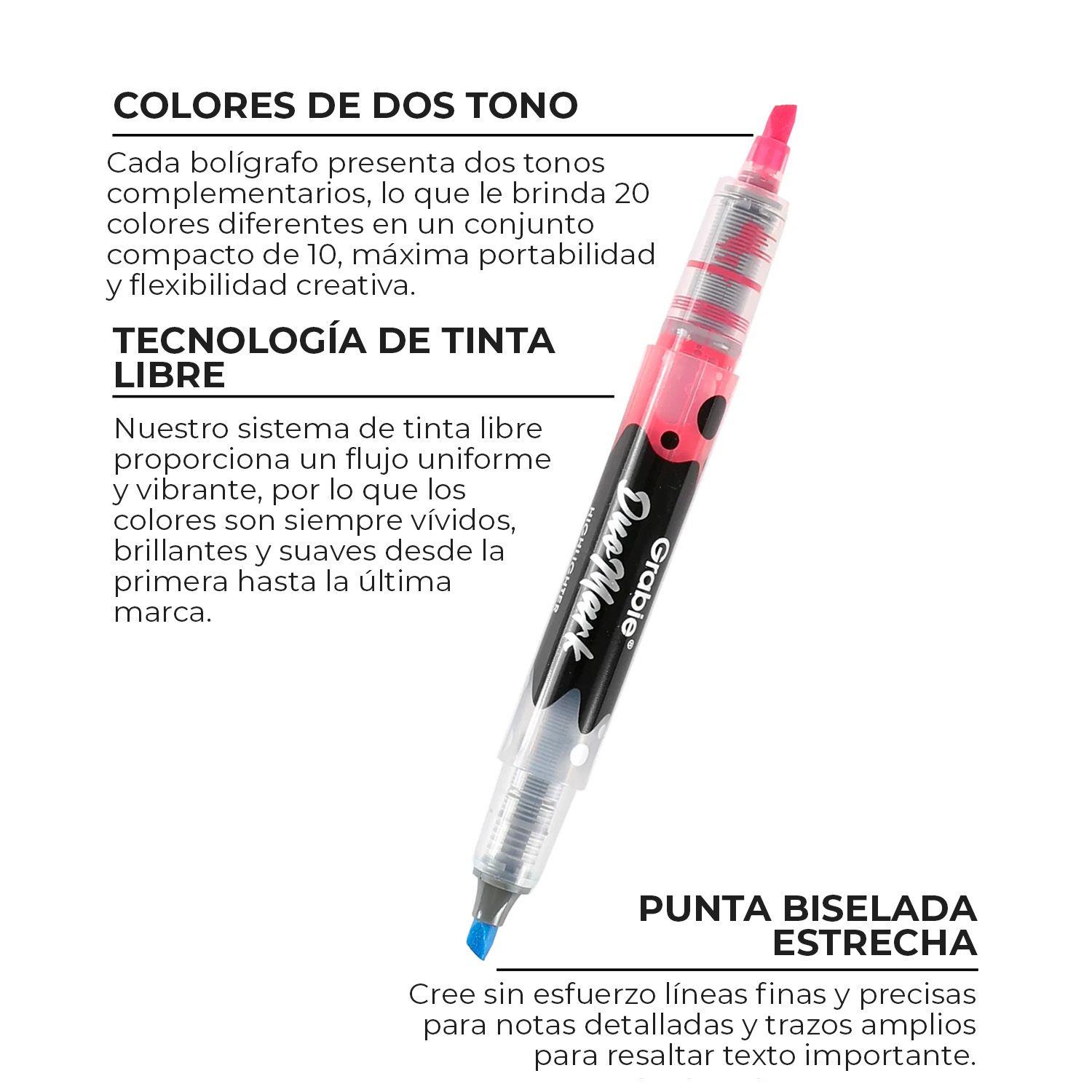 Grabie Set de 10 Destacadores Duomark 2 en 1, 20 colores-3