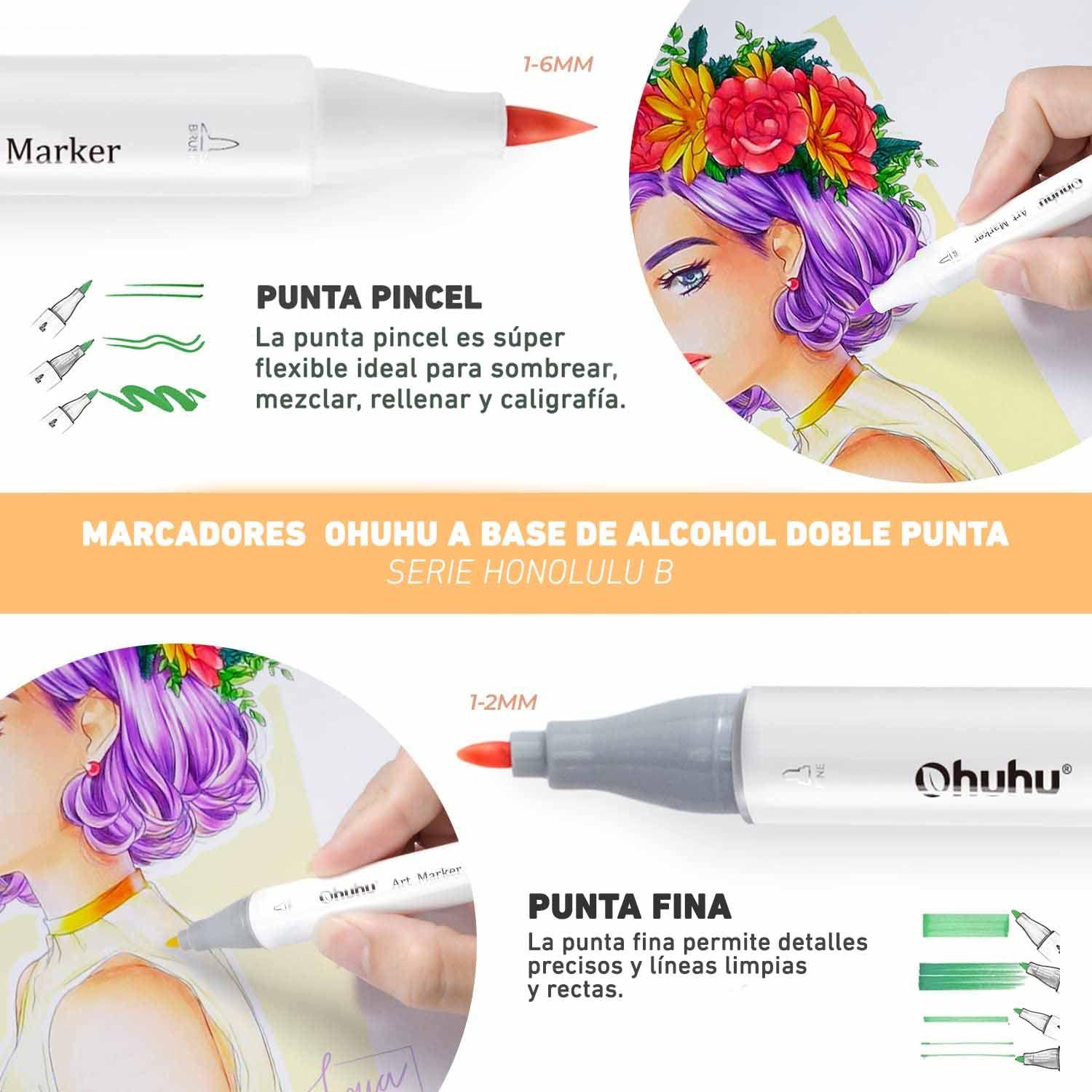 Ohuhu 48 Marcadores de Alcohol Tonos Medios Pincel & Fina-3