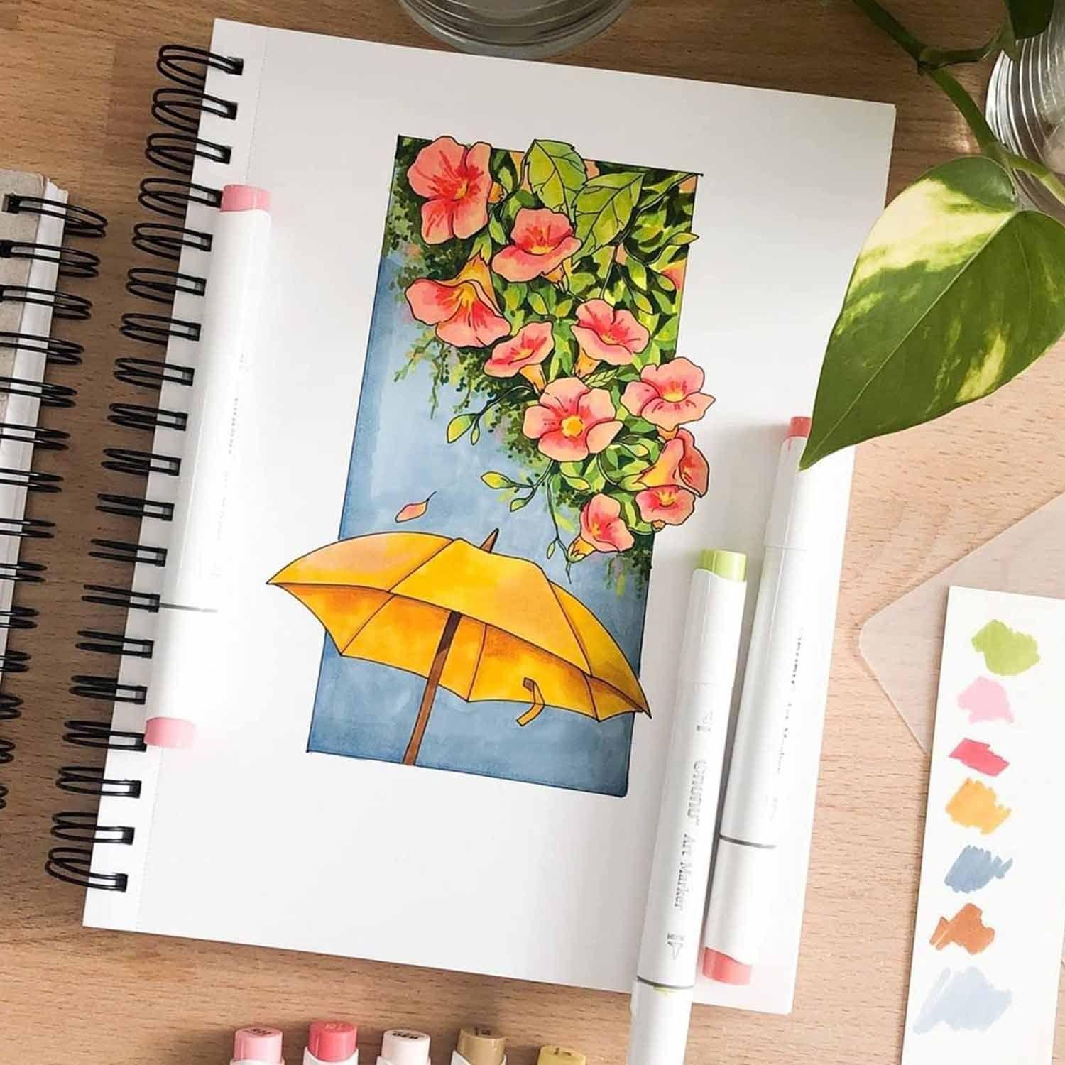 Ohuhu 48 Marcadores de Alcohol Tonos Medios Pincel & Fina-5