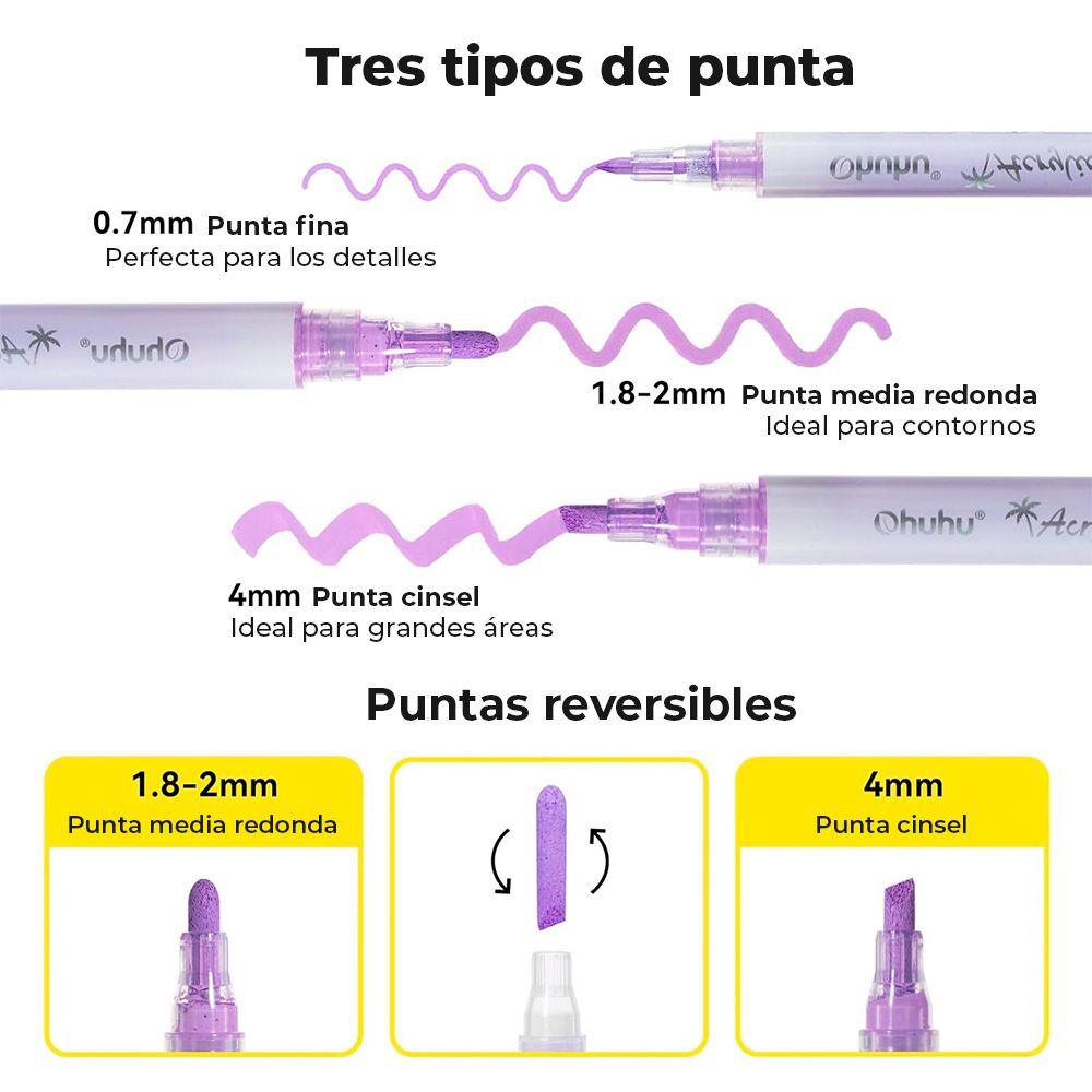 Ohuhu 48 Marcadores Acrílicos 24 Colores Fina y Reversible-3