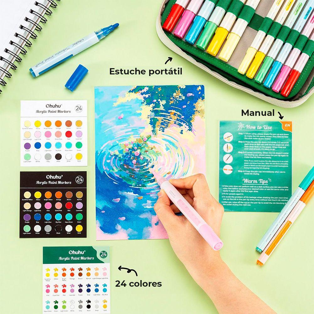 Ohuhu 48 Marcadores Acrílicos 24 Colores Fina y Reversible-4